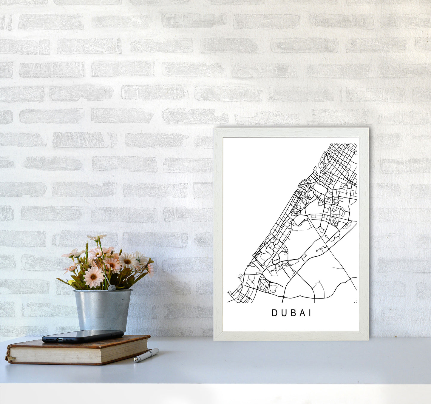 Dubai Map Art Print by Pixy Paper A3 Oak Frame