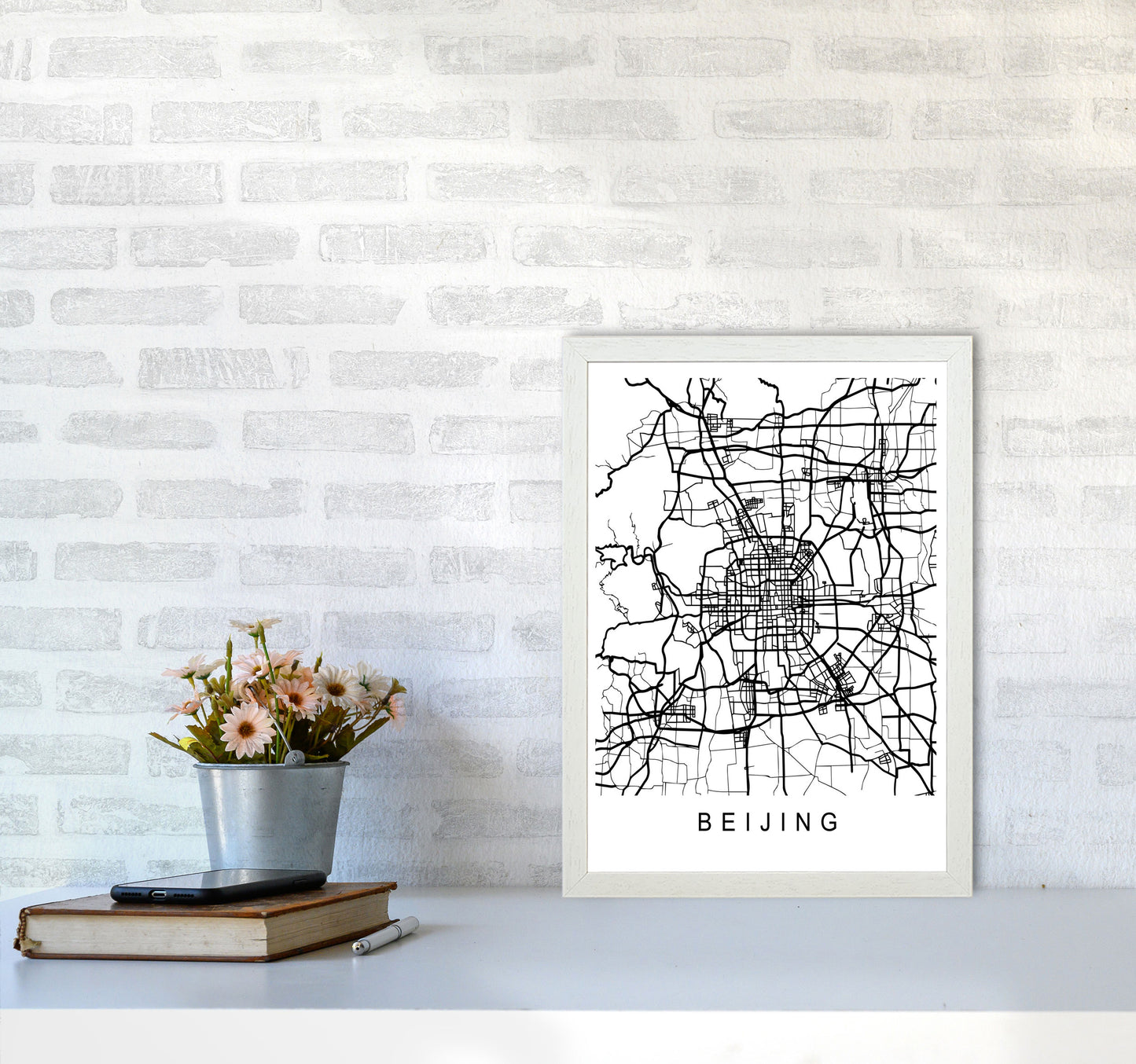 Beijing Map Art Print by Pixy Paper A3 Oak Frame