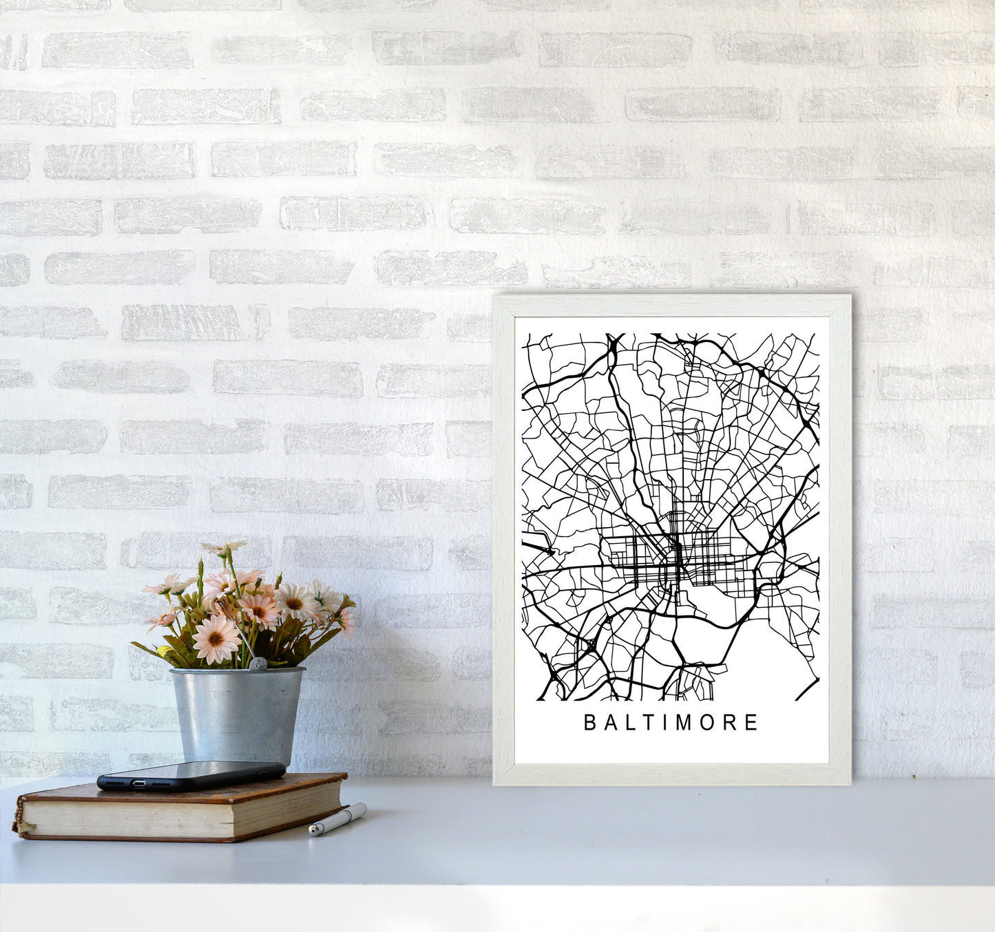 Baltimore Map Art Print by Pixy Paper A3 Oak Frame