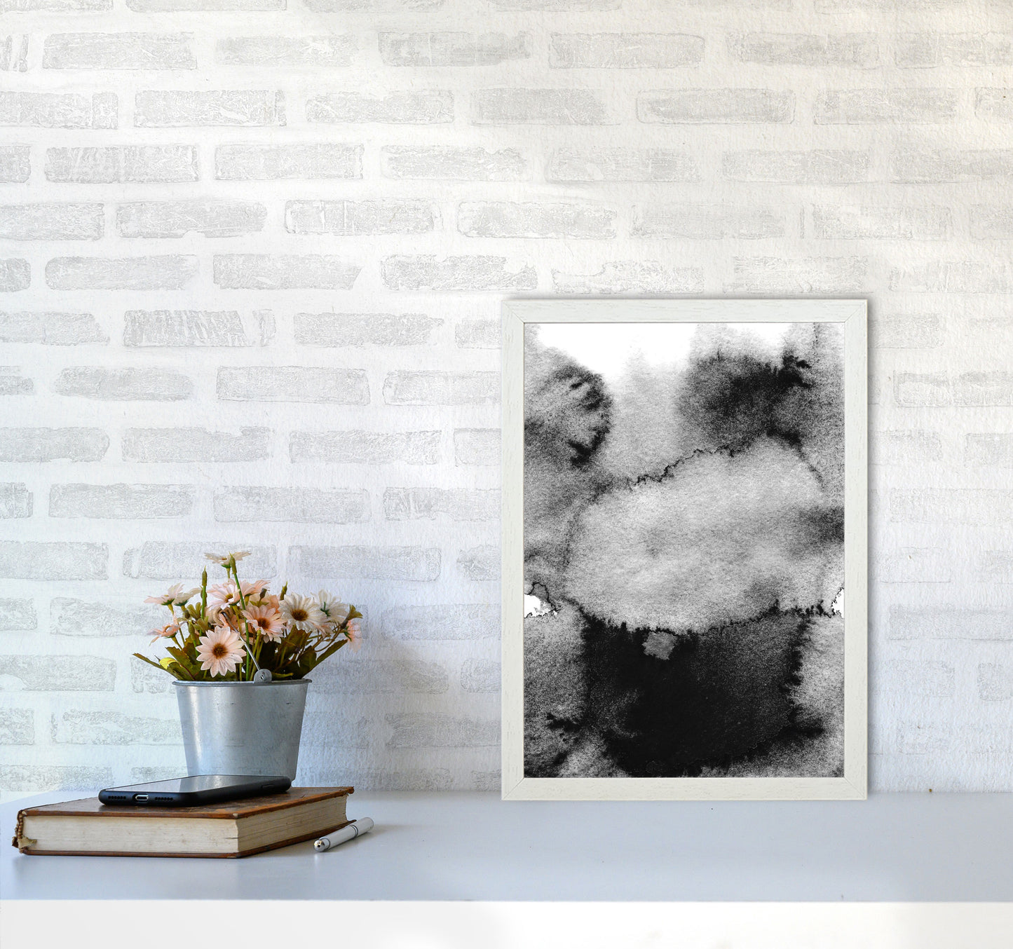 Majestic Monochrome Watercolour 14 Art Print by Pixy Paper A3 Oak Frame