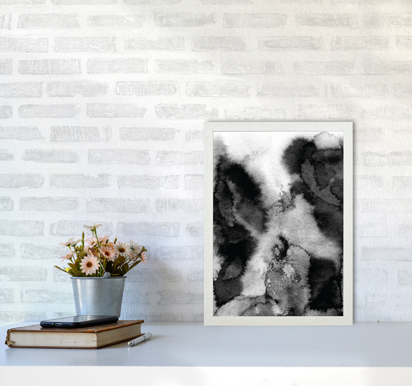 Majestic Monochrome Watercolour 11 Art Print by Pixy Paper A3 Oak Frame