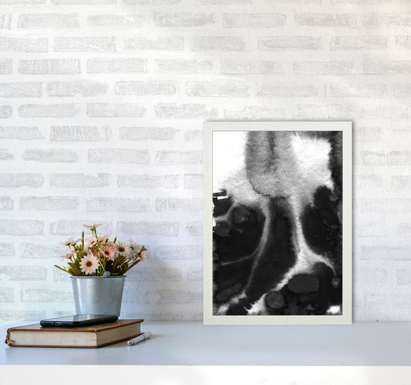 Majestic Monochrome Watercolour 20 Art Print by Pixy Paper A3 Oak Frame