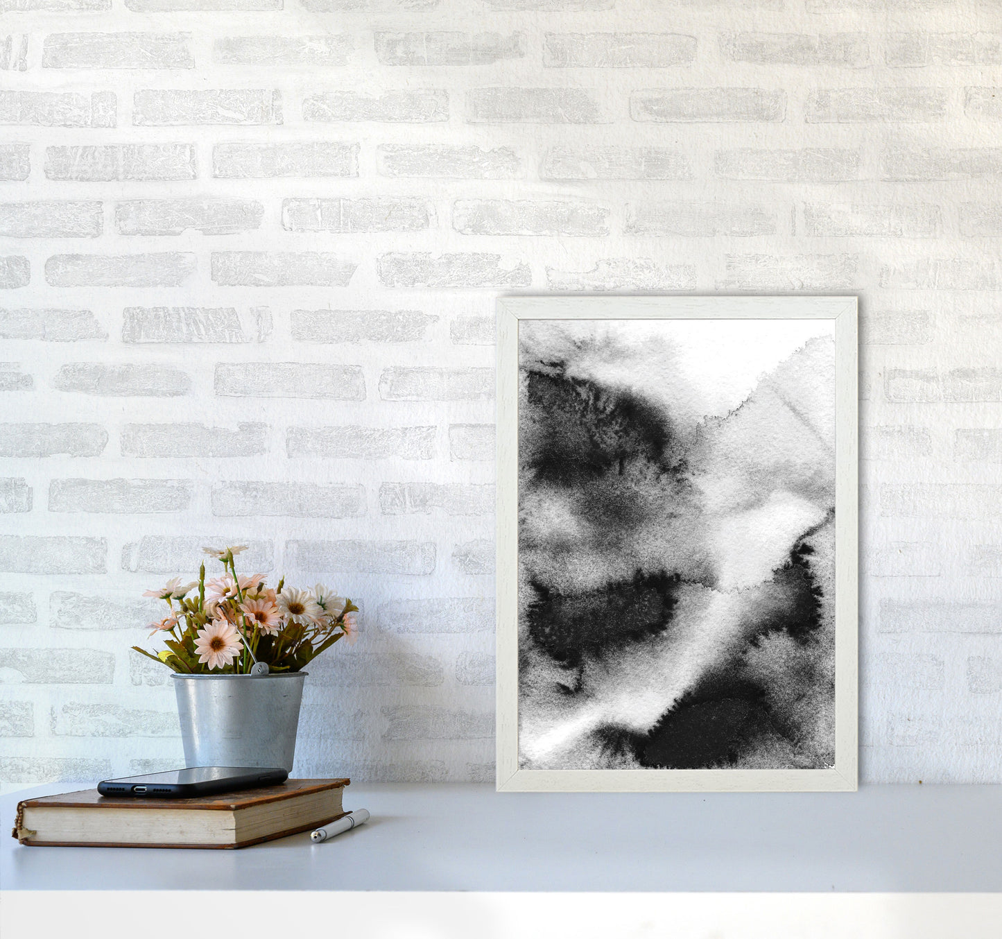 Majestic Monochrome Watercolour 03 Art Print by Pixy Paper A3 Oak Frame
