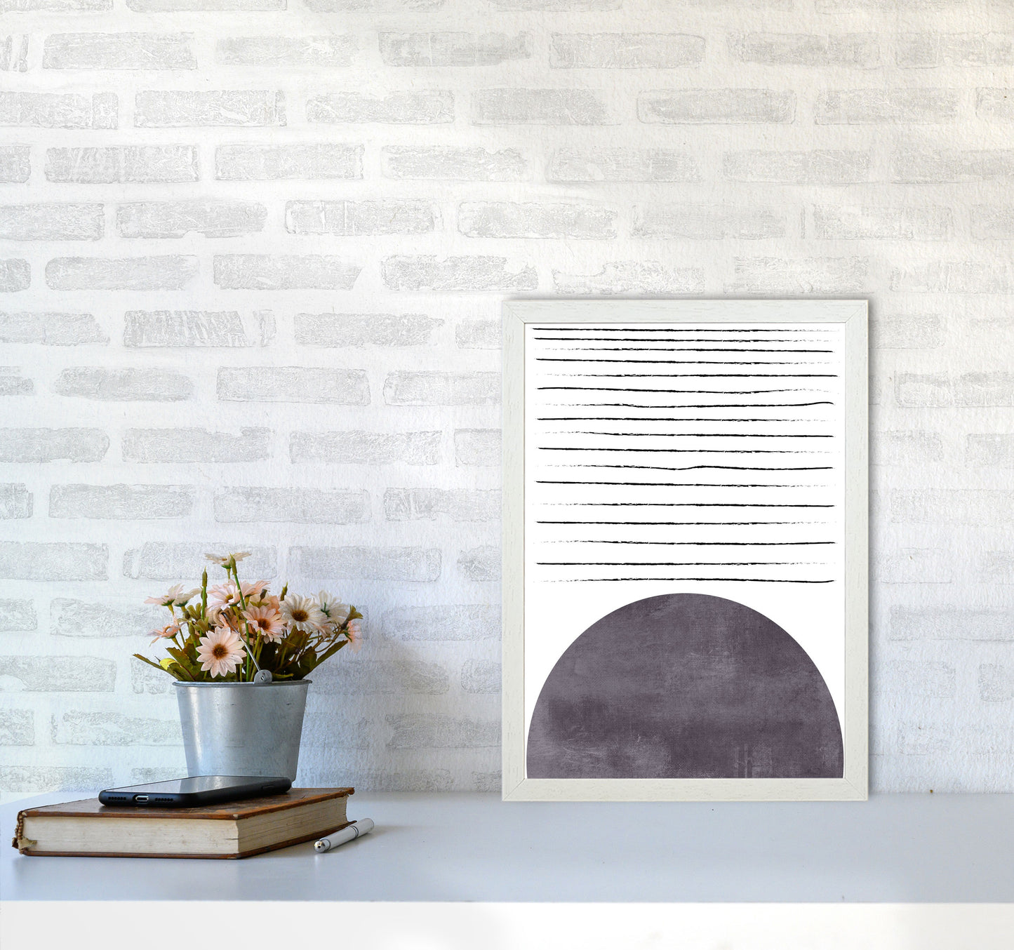 Sun lines pink cotton Art Print by Pixy Paper A3 Oak Frame