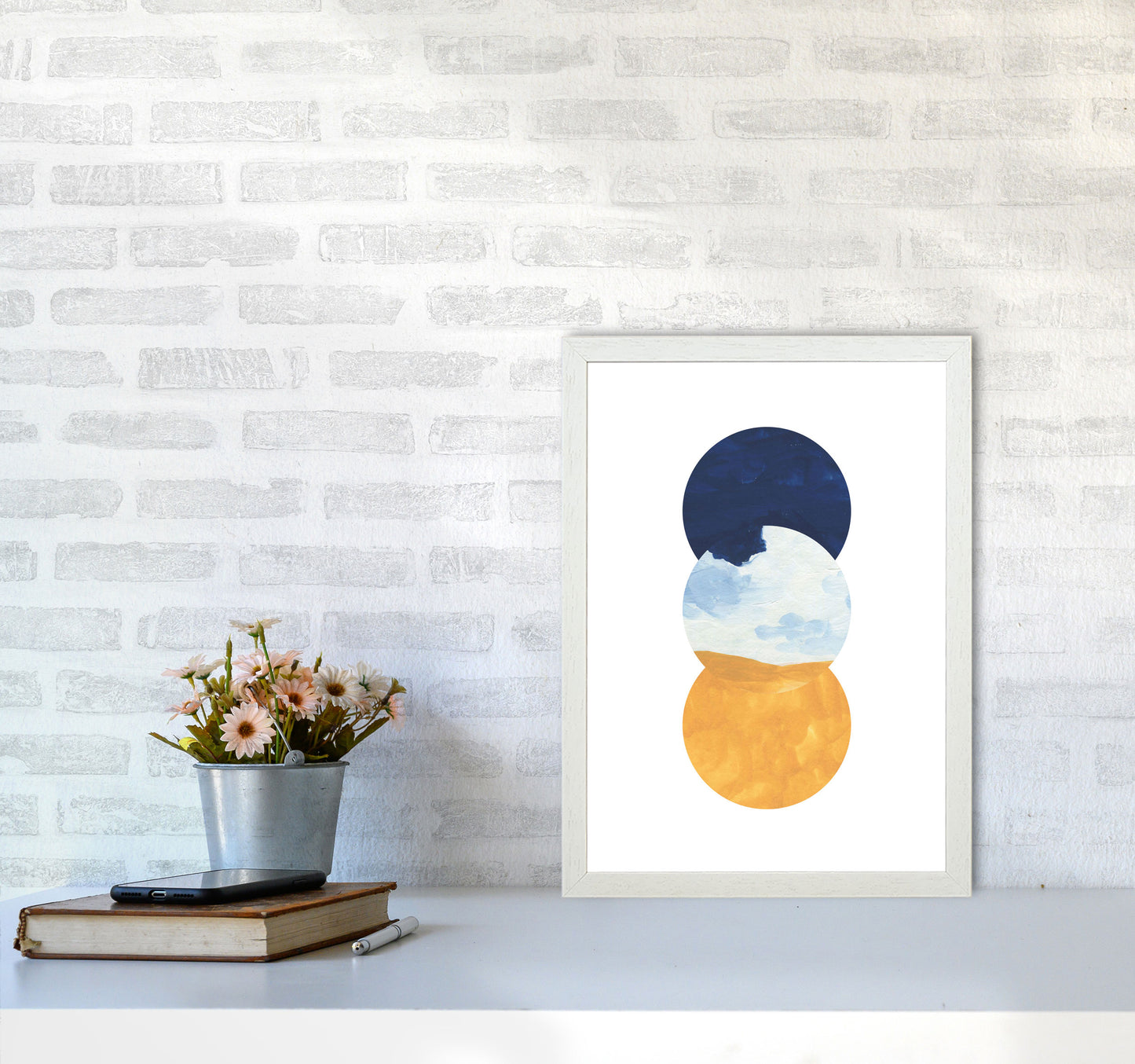 Horizon Abstract Circles Art Print by Pixy Paper A3 Oak Frame