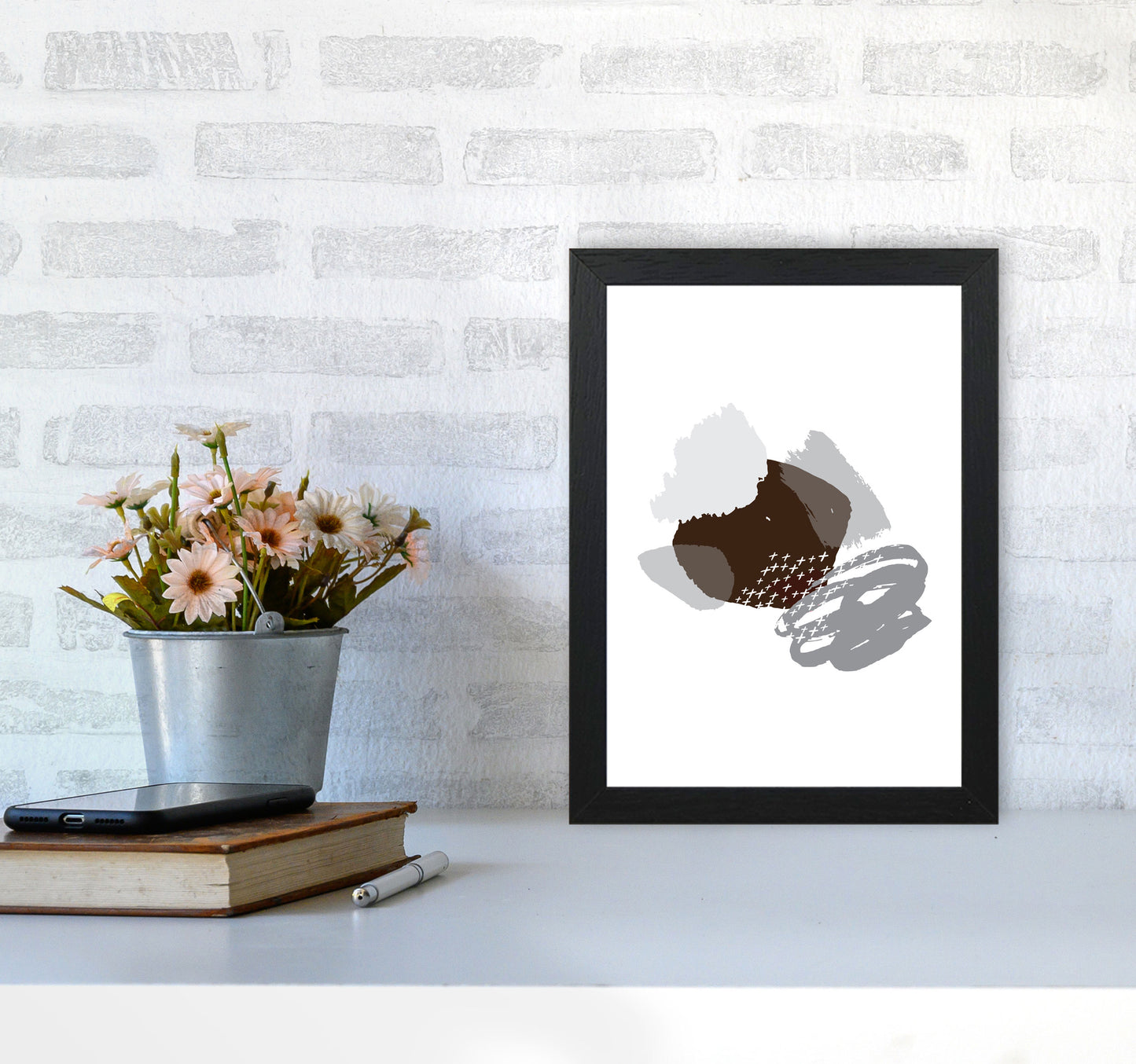Grey And Black Mismatch Abstract Modern Print A4 White Frame