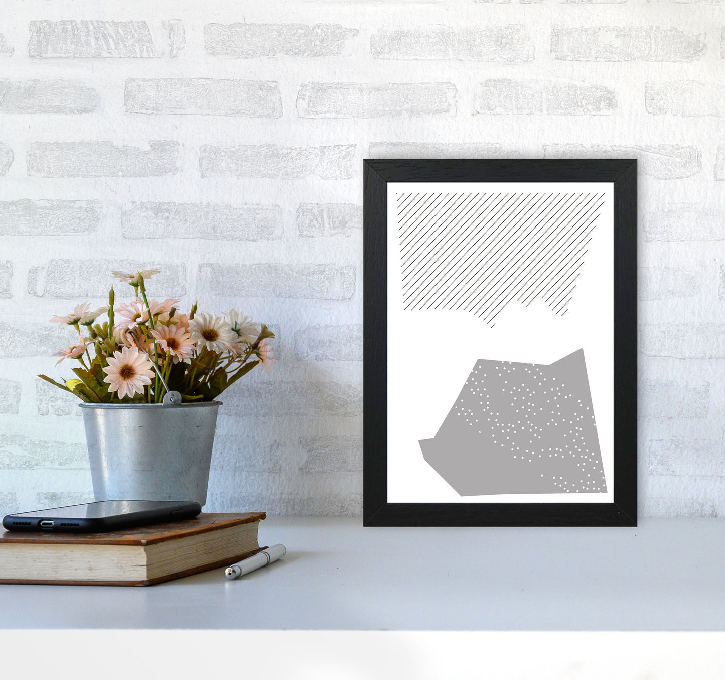 Grey Top And Bottom Abstract Modern Print A4 White Frame