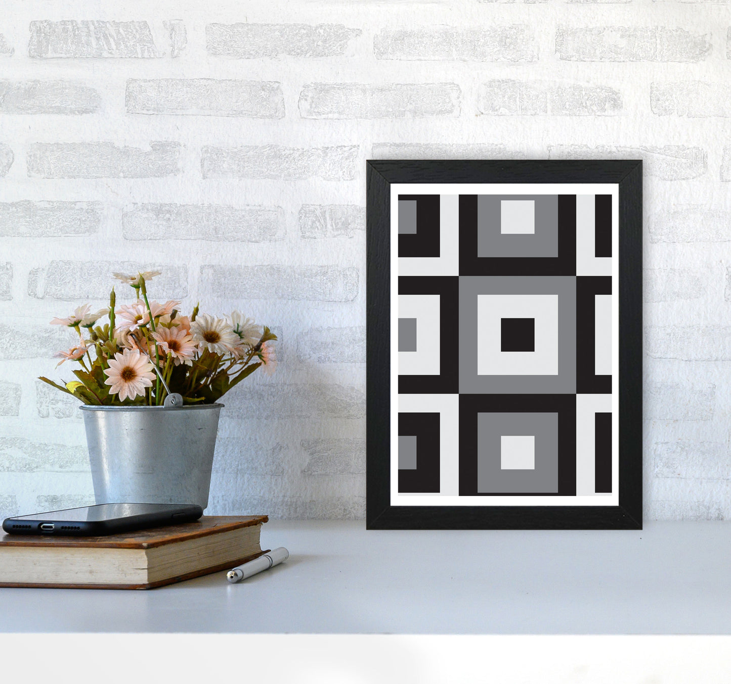 Grey Abstract Patterns 1 Modern Print A4 White Frame