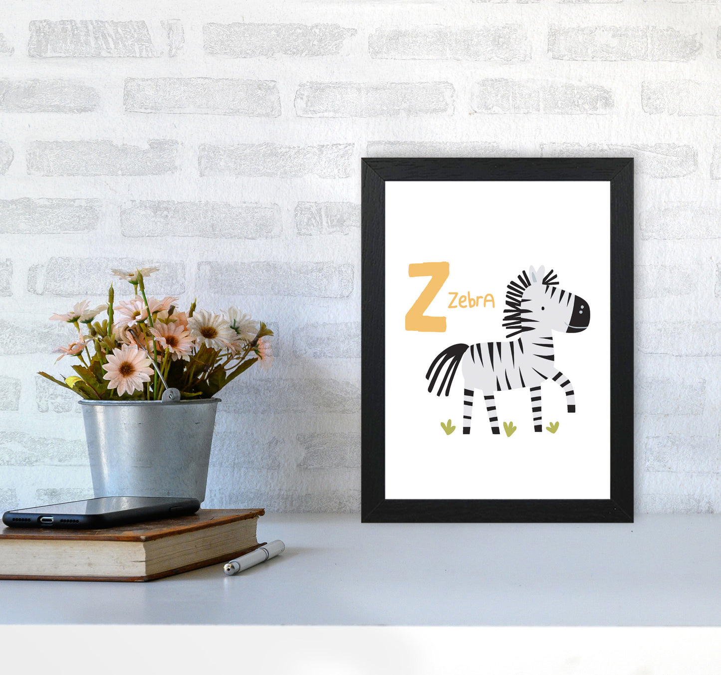 Alphabet Animals, Z Is For Zebra Framed Nursey Wall Art Print A4 White Frame