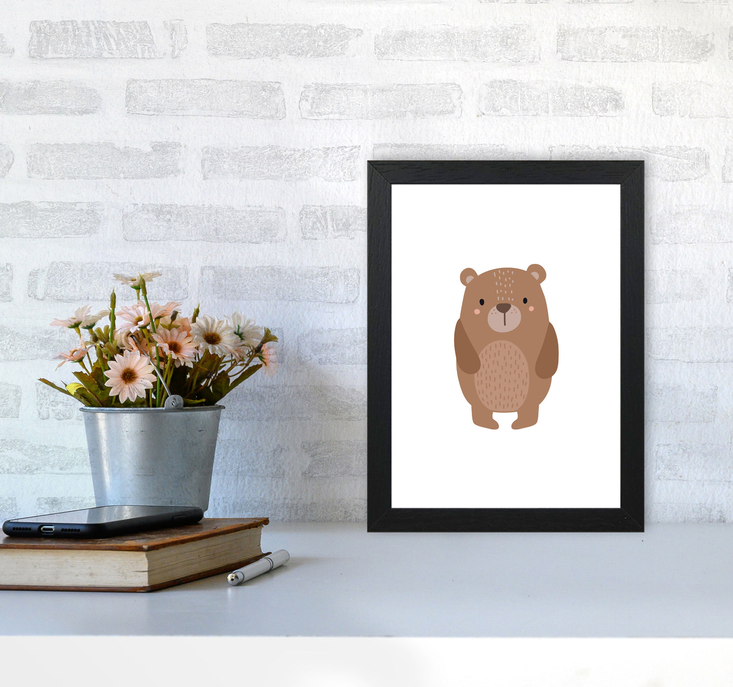 Children's Animals, Bear Modern Print A4 White Frame