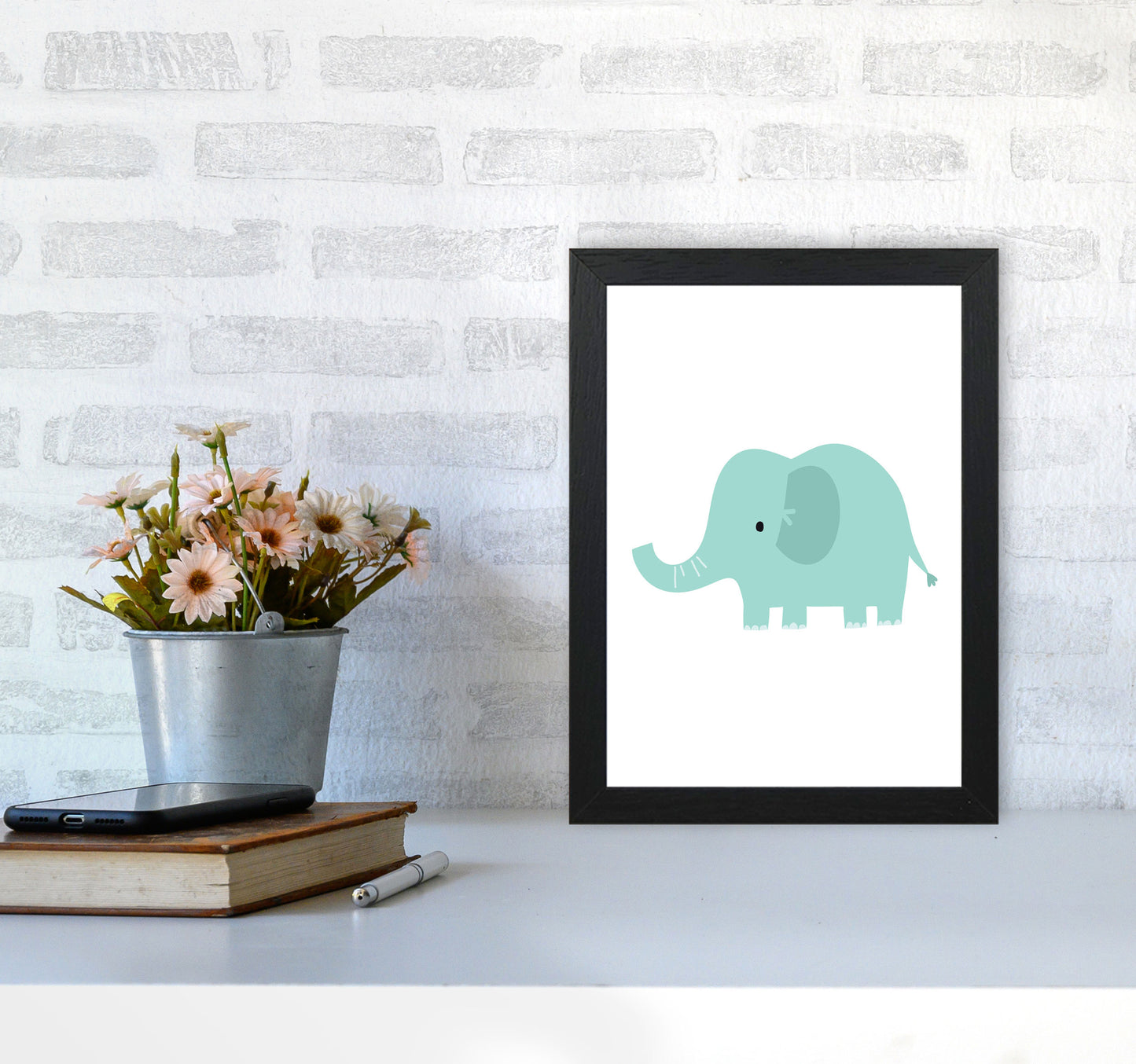 Children's Animals, Elephant Modern Print A4 White Frame