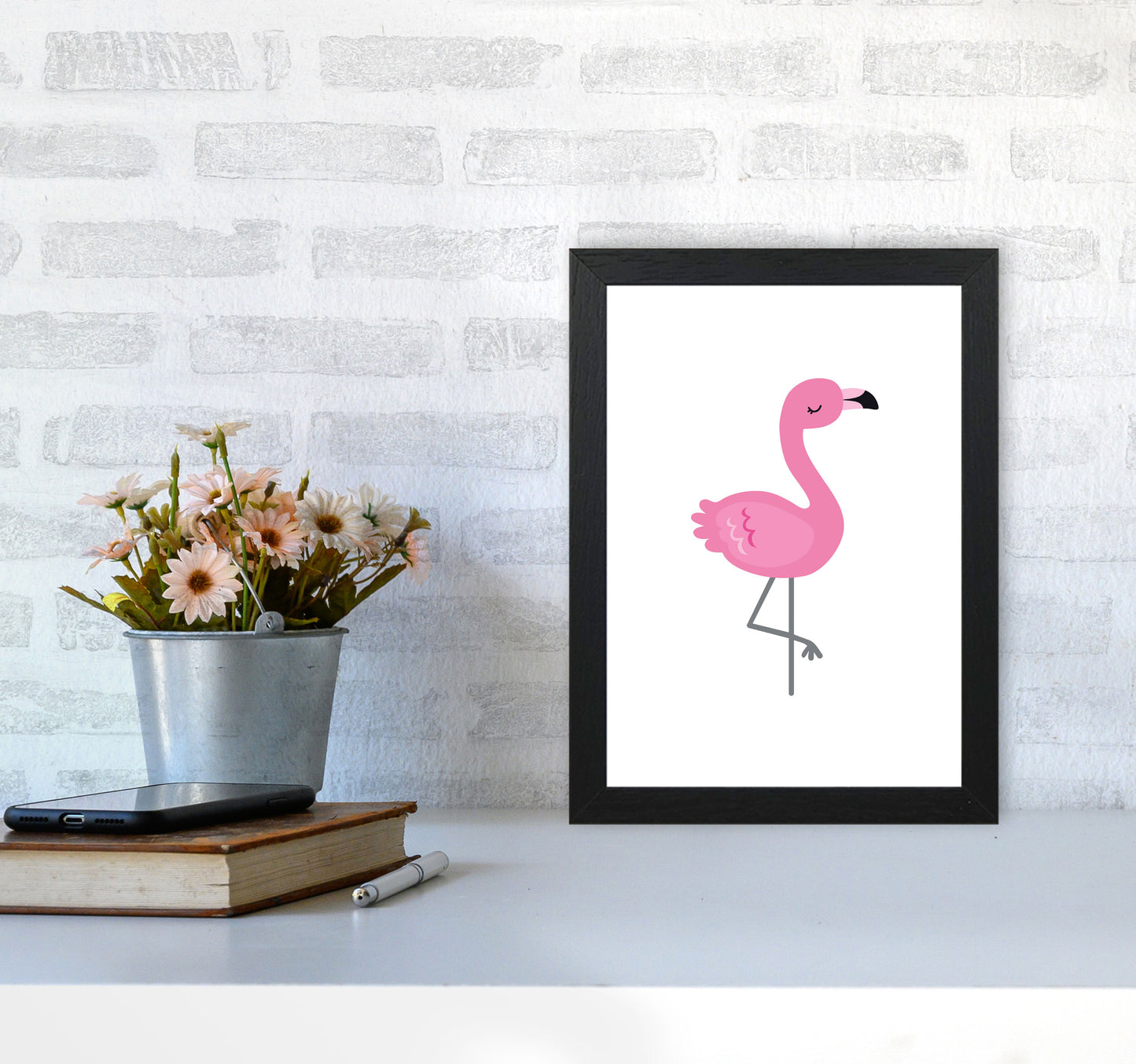 Children's Animals, Flamingo Modern Print A4 White Frame