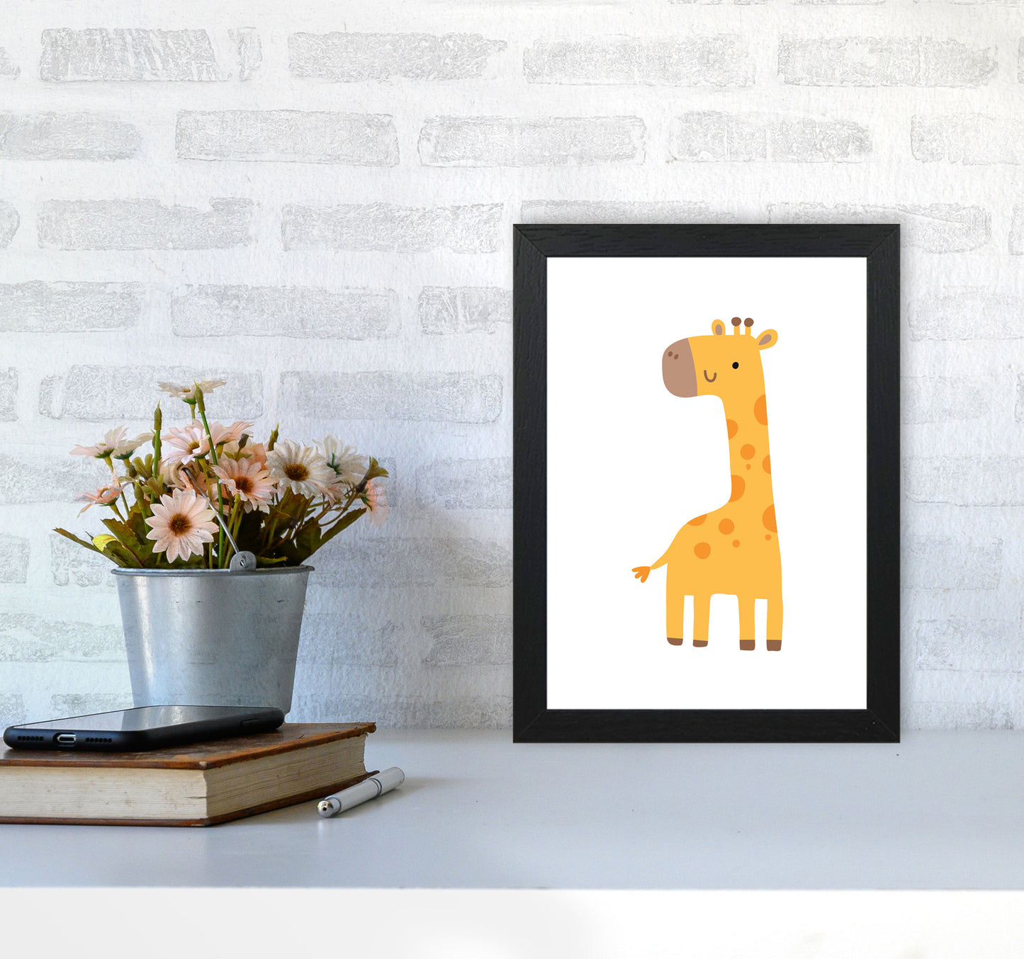 Children's Animals, Giraffe Modern Print A4 White Frame