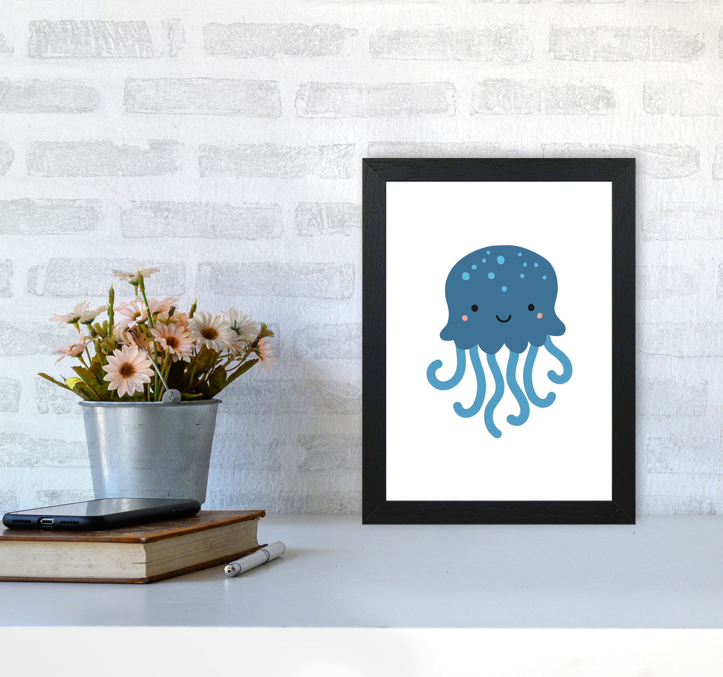 Children's Animals, Jellyfish Modern Print A4 White Frame