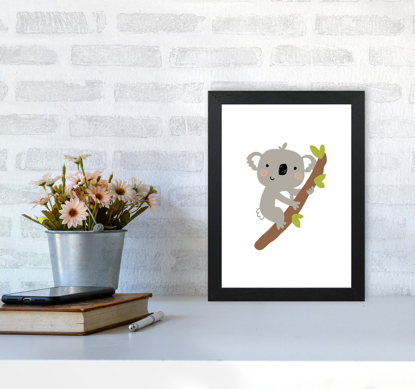 Children's Animals, Koala Modern Print A4 White Frame