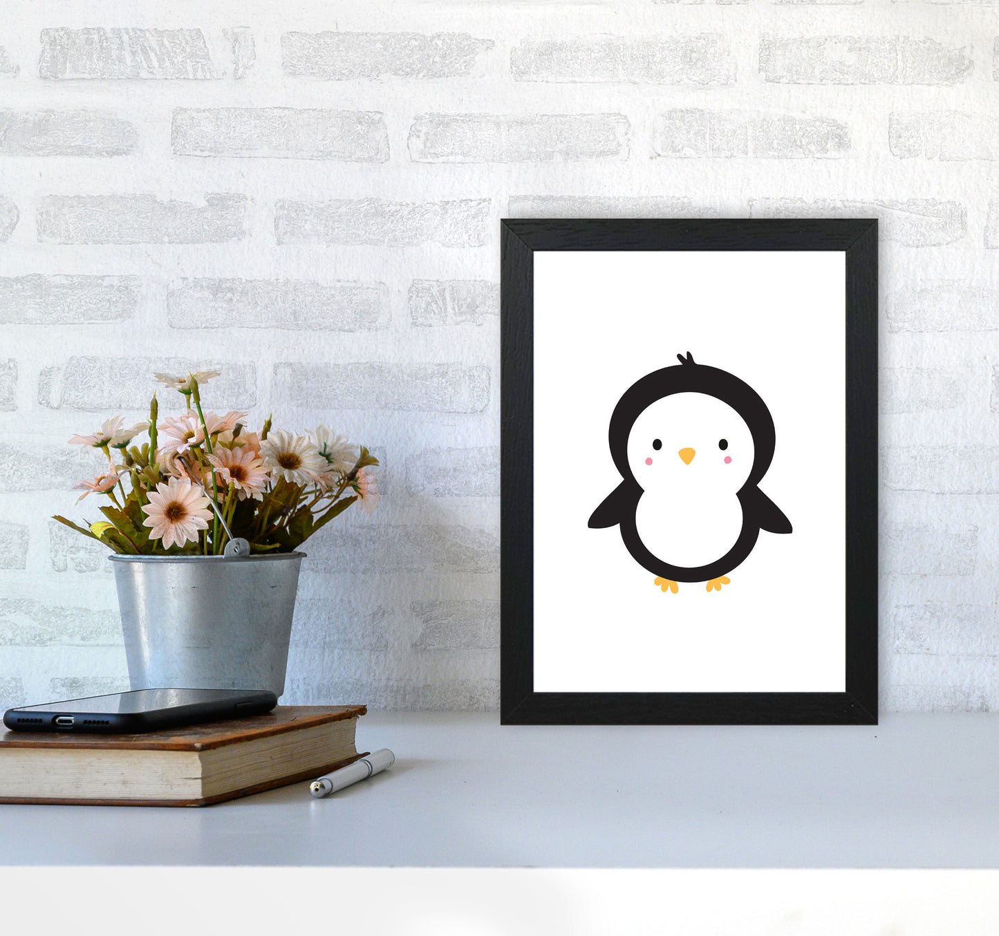 Children's Animals, Penguin Modern Print A4 White Frame