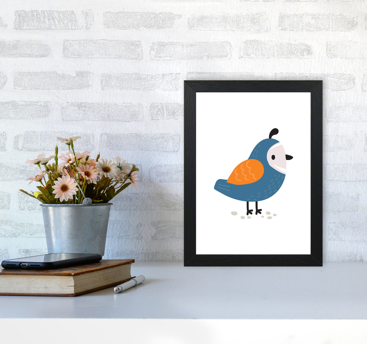 Children's Animals, Quail Modern Print A4 White Frame