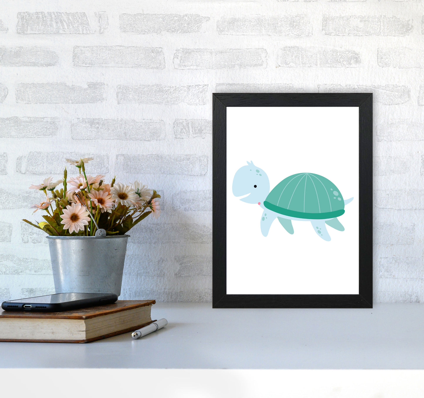 Children's Animals, Turtle Modern Print A4 White Frame