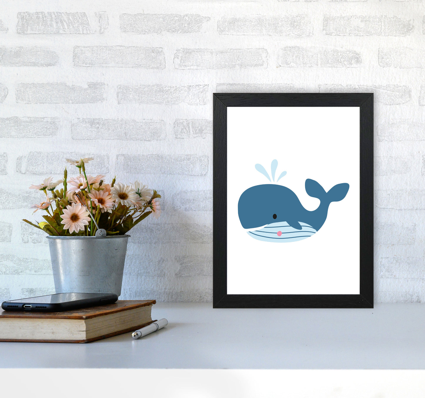 Children's Animals, Whale Modern Print A4 White Frame