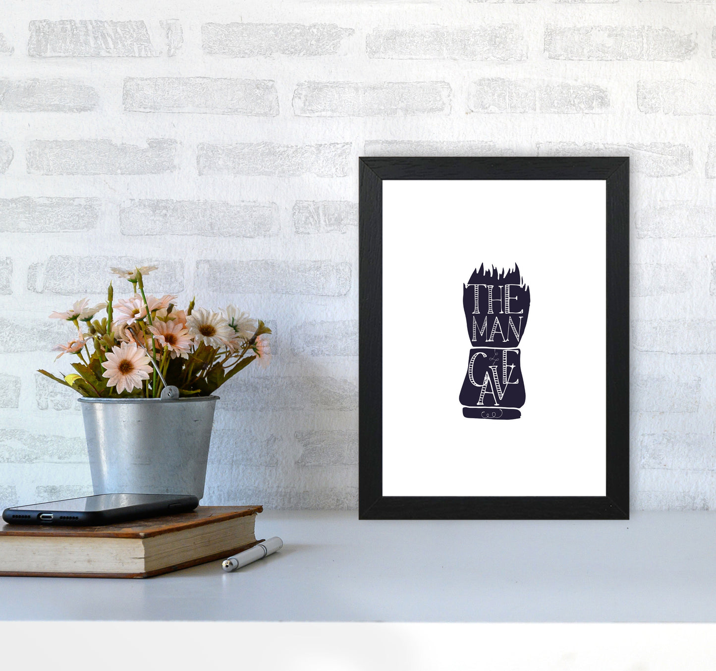 The Man Cave 2 Modern Print, Framed Bathroom Wall Art A4 White Frame