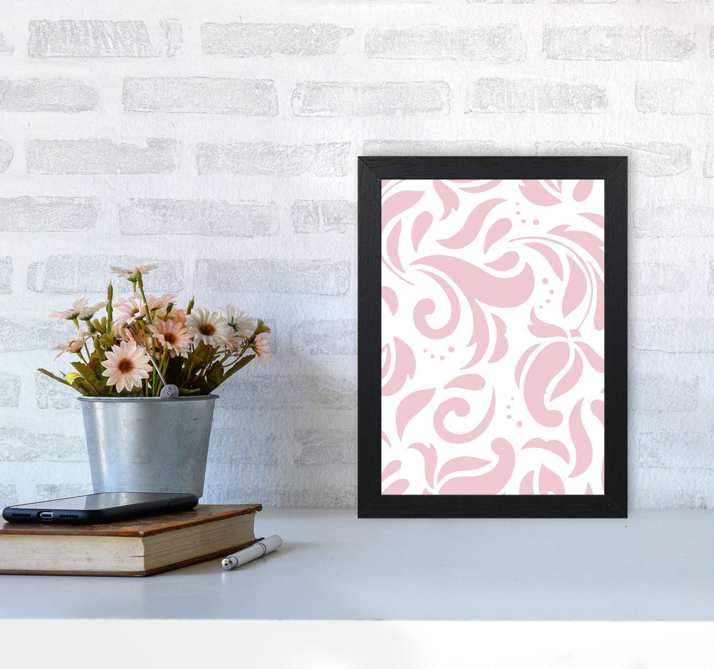 Pink Floral Pattern Modern Print A4 White Frame