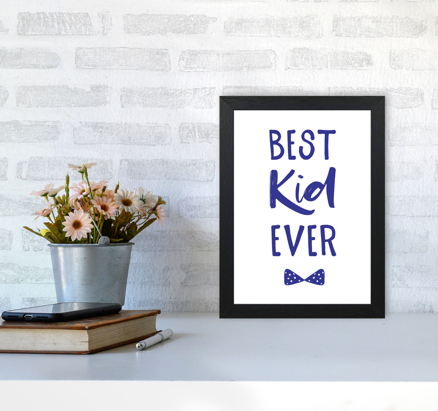 Best Kid Ever Navy Framed Nursey Wall Art Print A4 White Frame