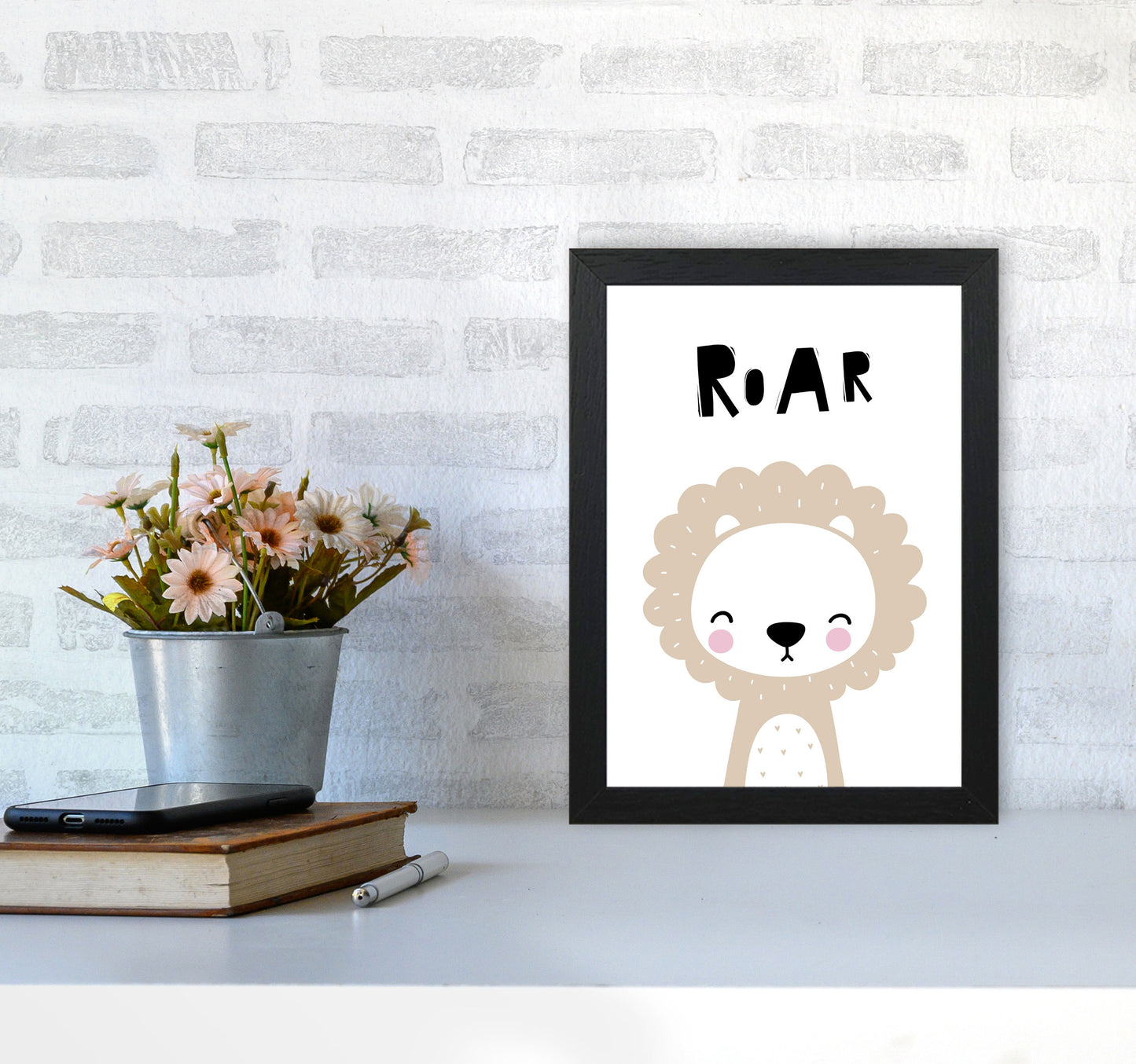 Lion Roar Modern Print Animal Art Print A4 White Frame