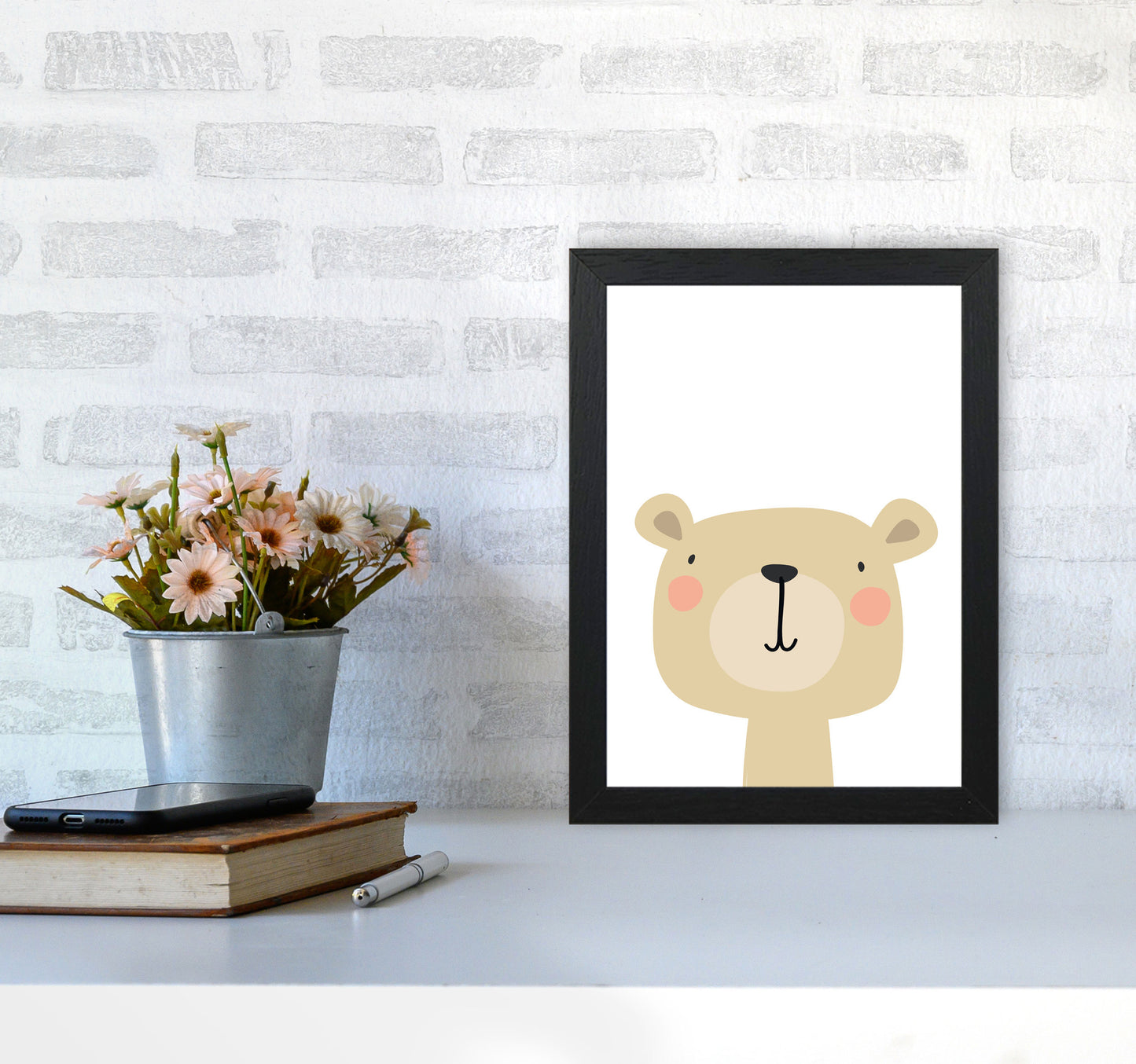 Beige Bear Modern Print Animal Art Print A4 White Frame