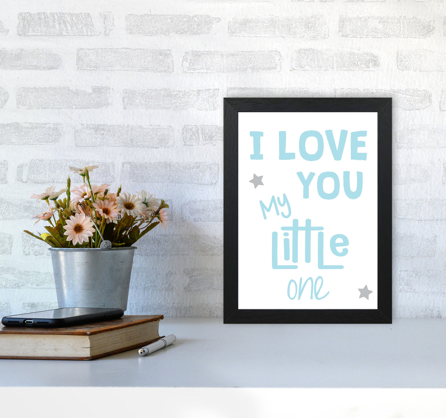 I Love You Little One Blue Framed Nursey Wall Art Print A4 White Frame