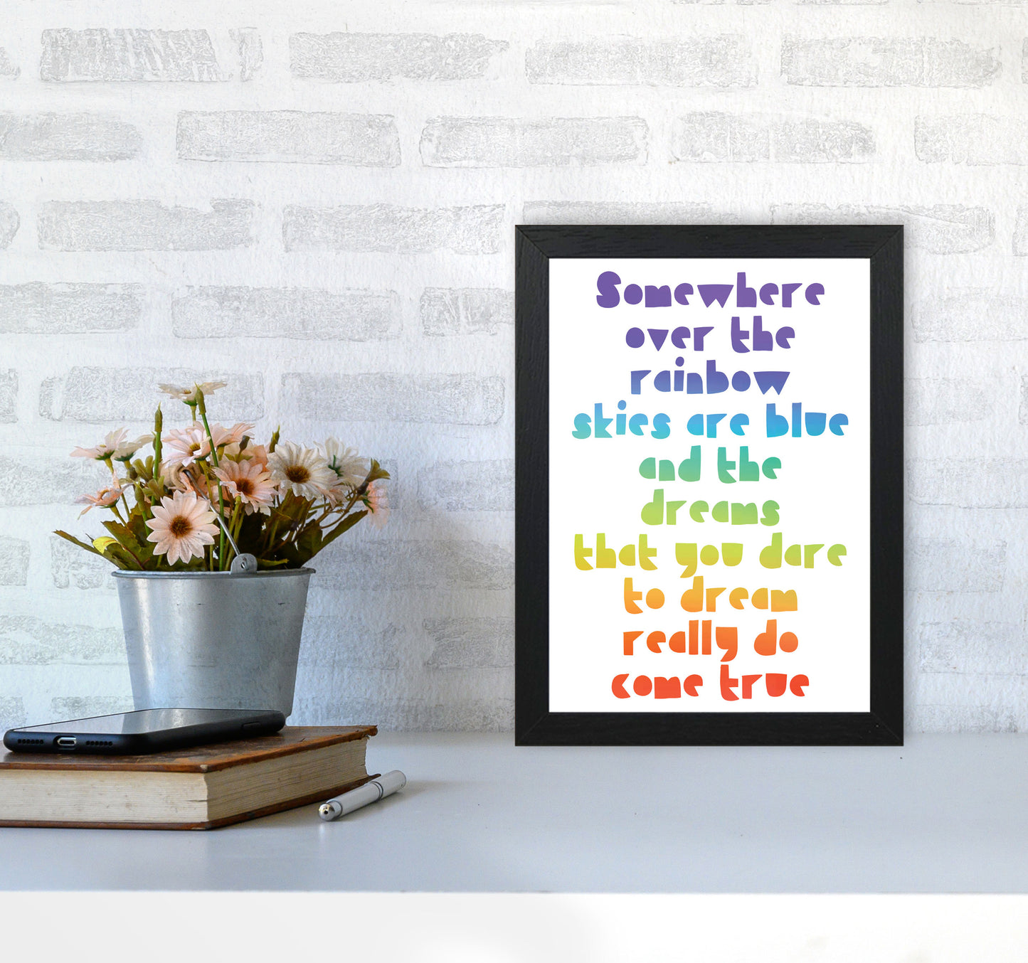 Somewhere Over The Rainbow Multi Modern Print A4 White Frame