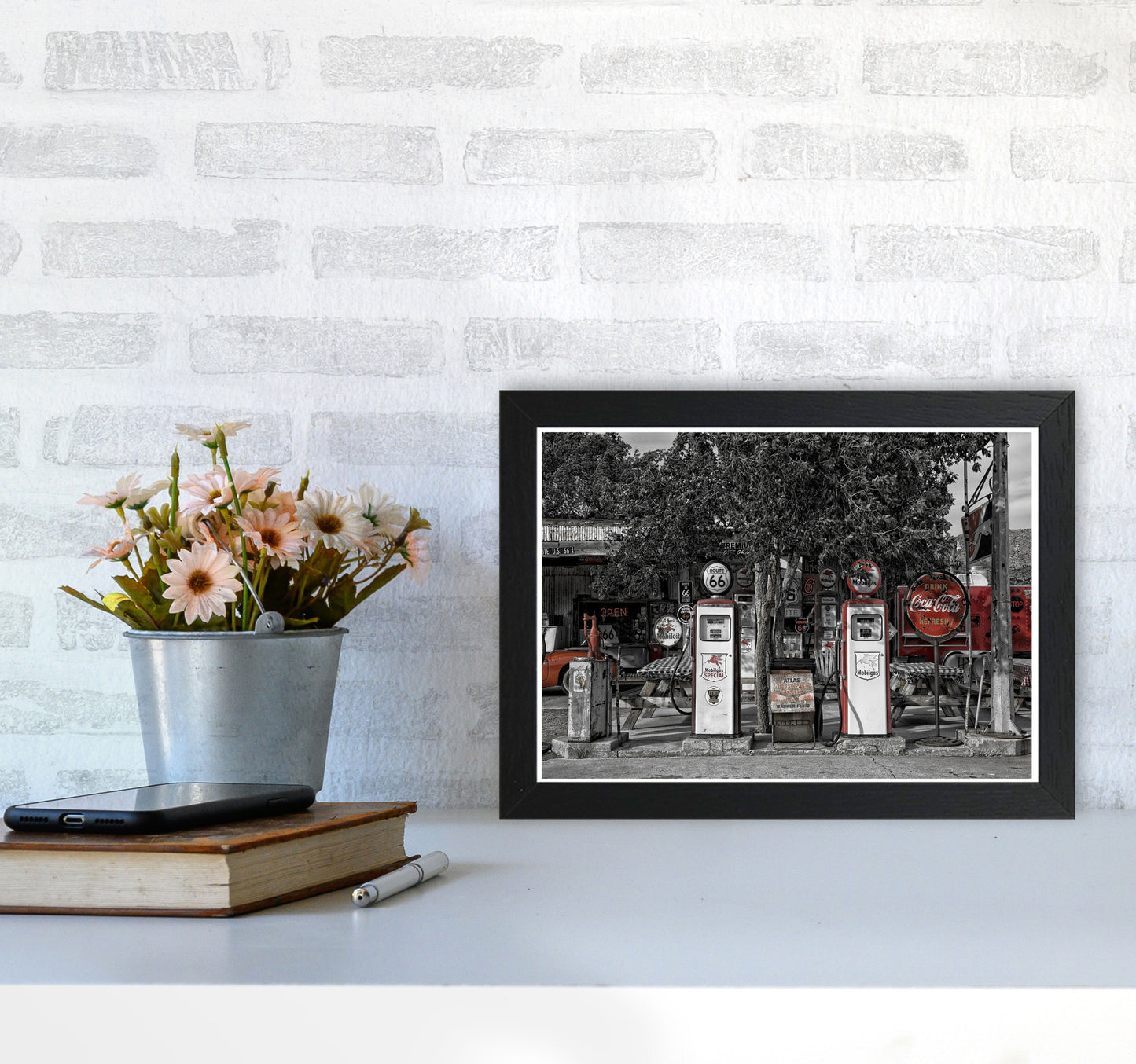 Retro Black And Red Gas Pumps Modern Print A4 White Frame