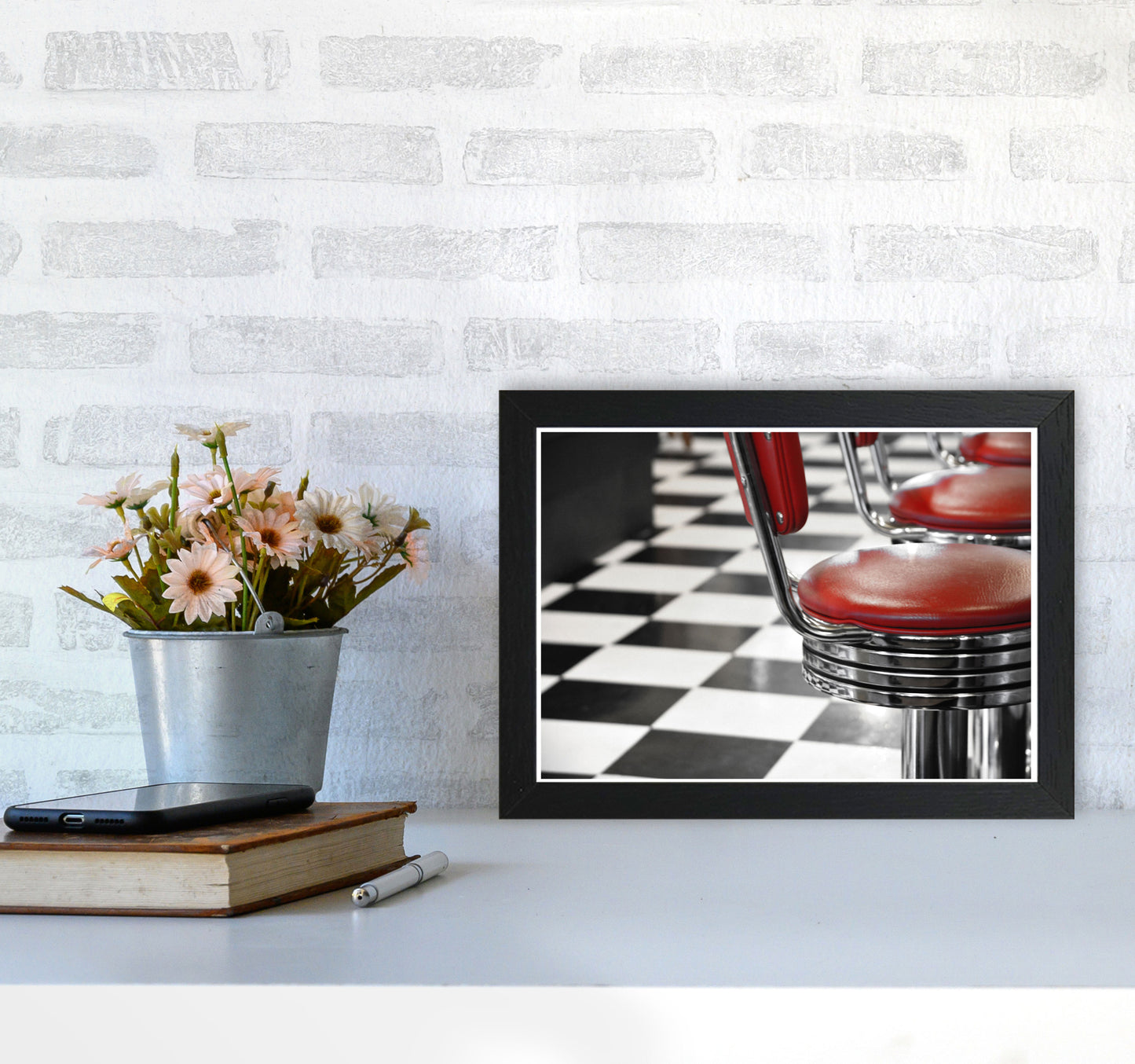 Vintage American Diner Modern Print A4 White Frame