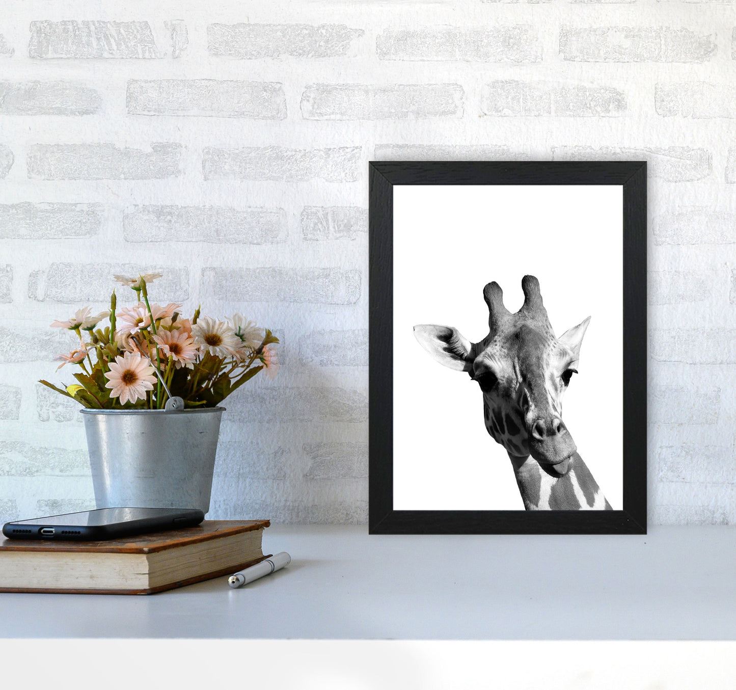 Black And White Giraffe Modern Print Animal Art Print A4 White Frame