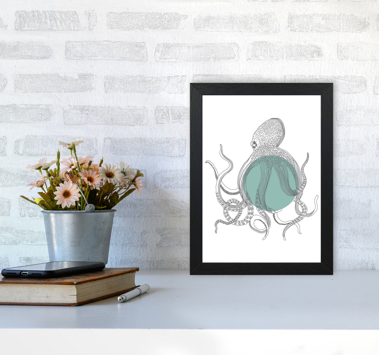 Marine Animals Octopus Modern Print Animal Art Print A4 White Frame