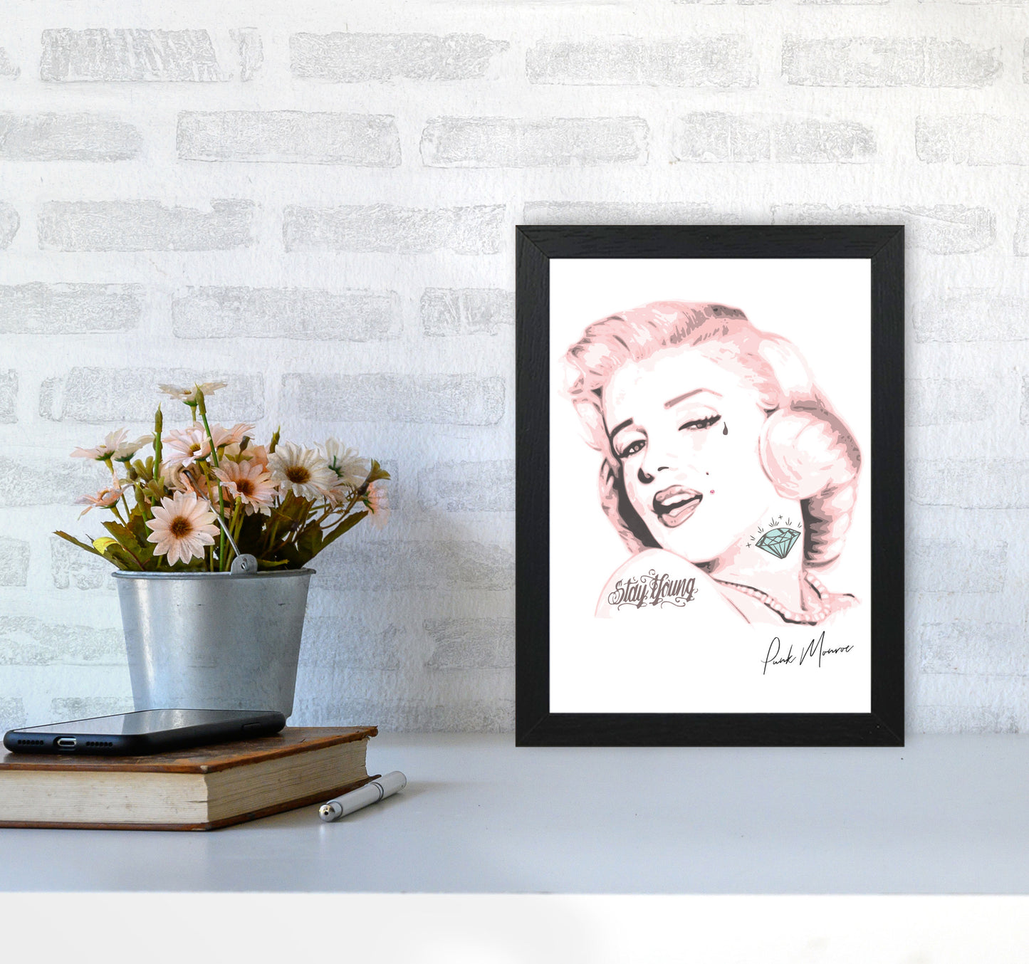 Pink Punk Monroe Modern Print A4 White Frame
