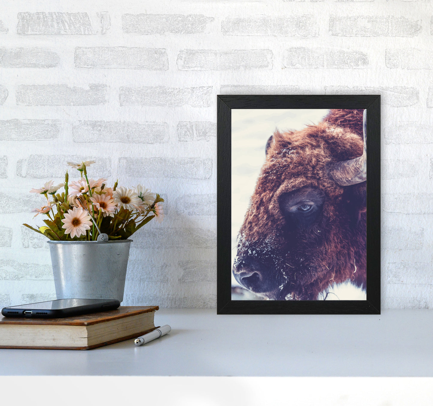 Bull Modern Print Animal Art Print A4 White Frame