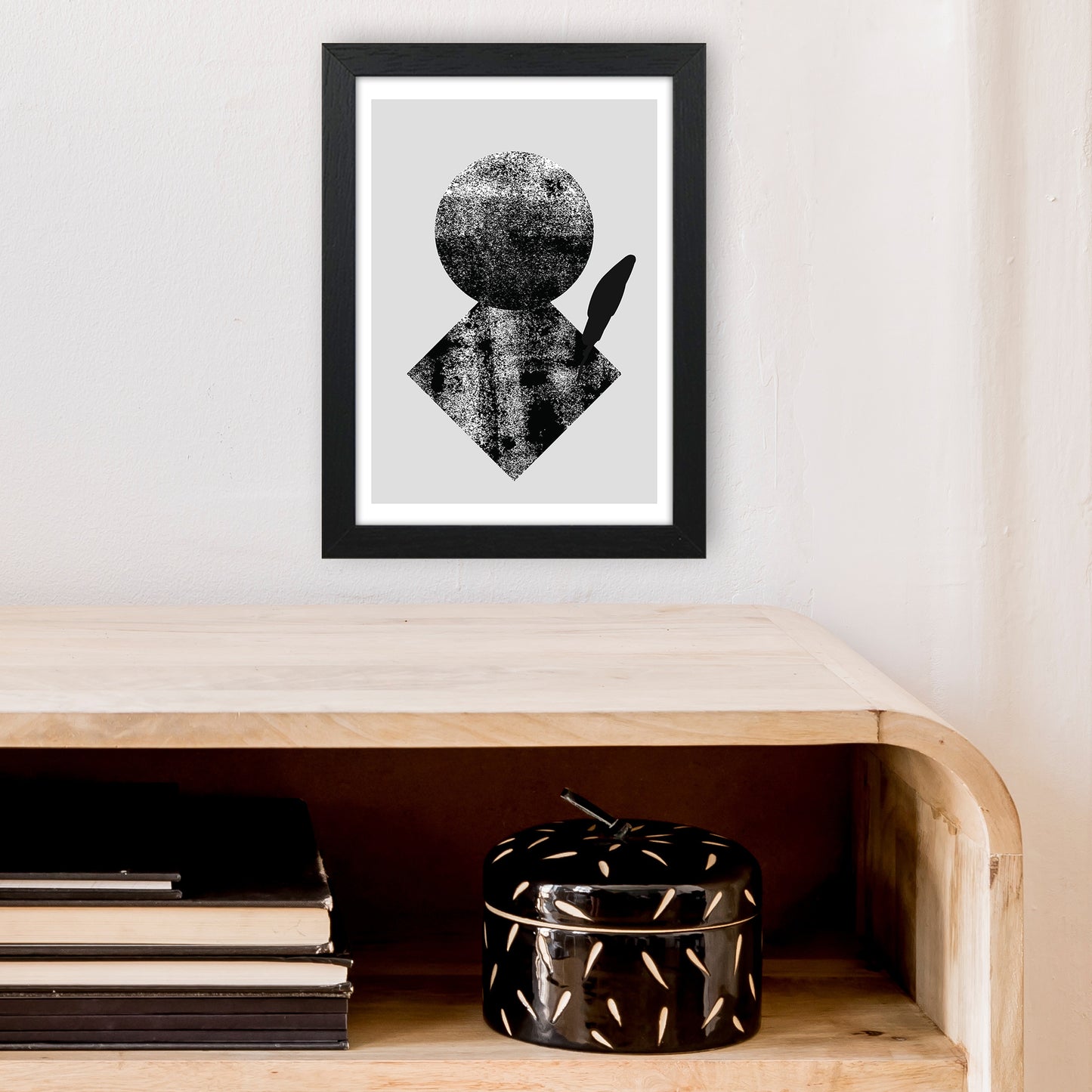 Graffiti Black And Grey Circle Leaf Art Print by Pixy Paper A4 White Frame