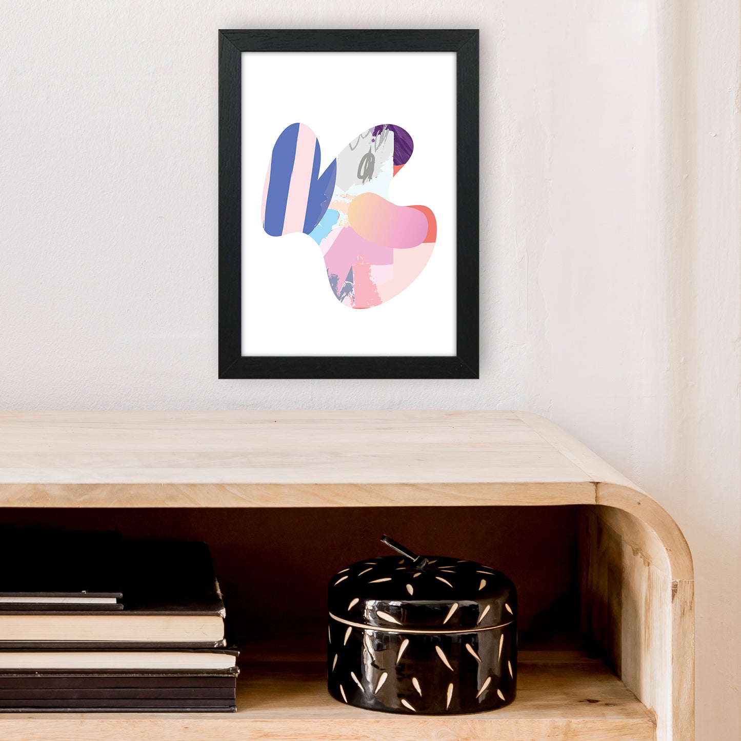 Pink Butterfly Abstract Shape Art Print by Pixy Paper A4 White Frame