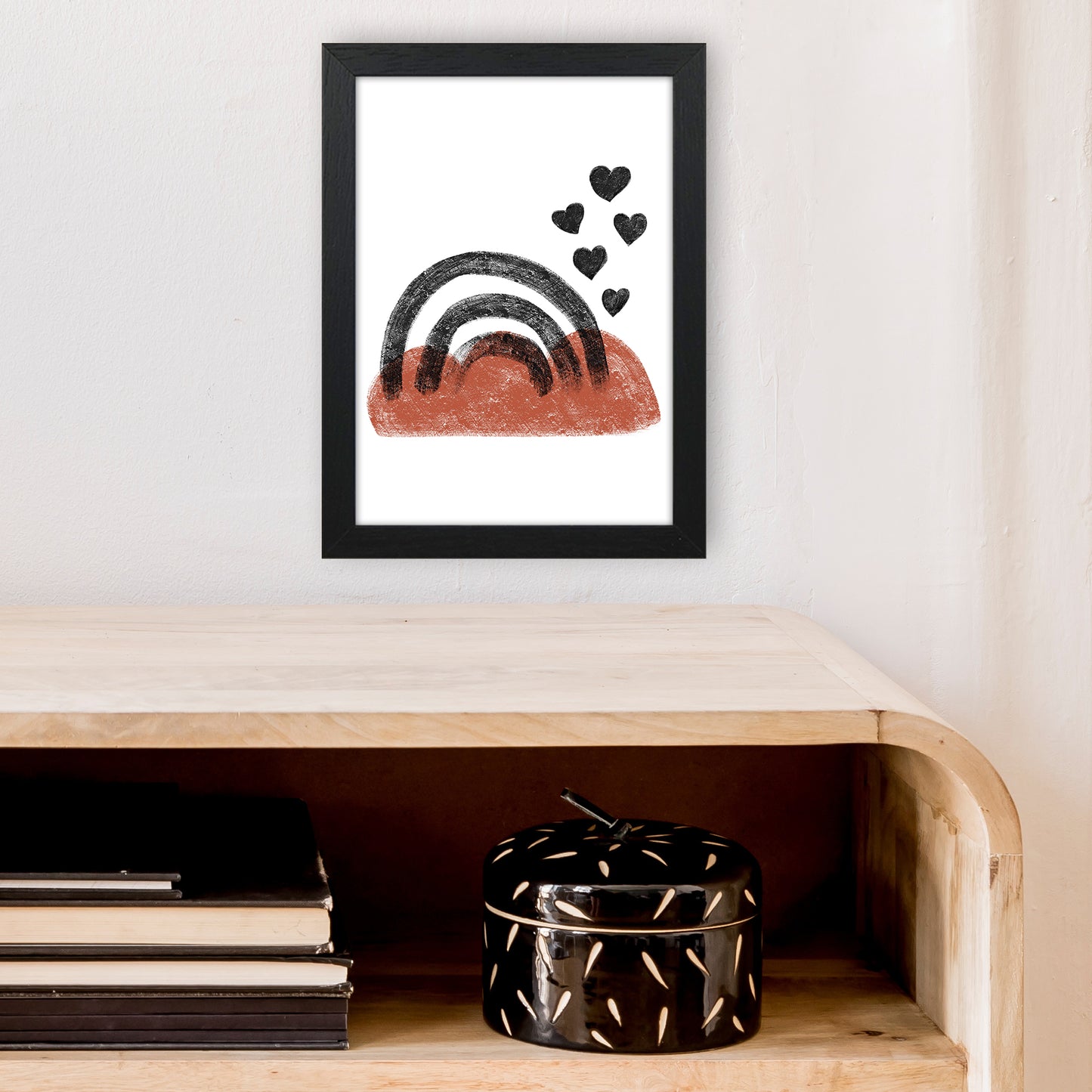 Dalia Chalk Black Rainbow Art Print by Pixy Paper A4 White Frame