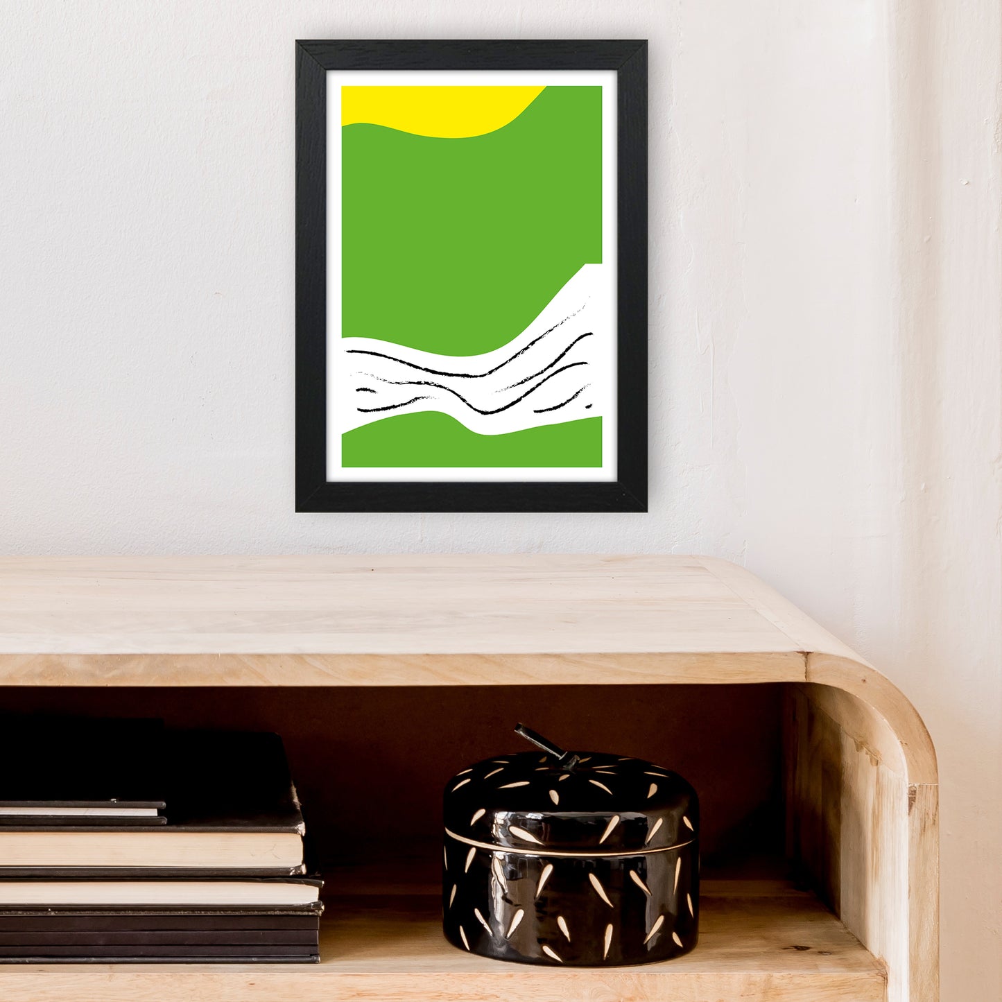Green Lines Neon Funk Art Print by Pixy Paper A4 White Frame