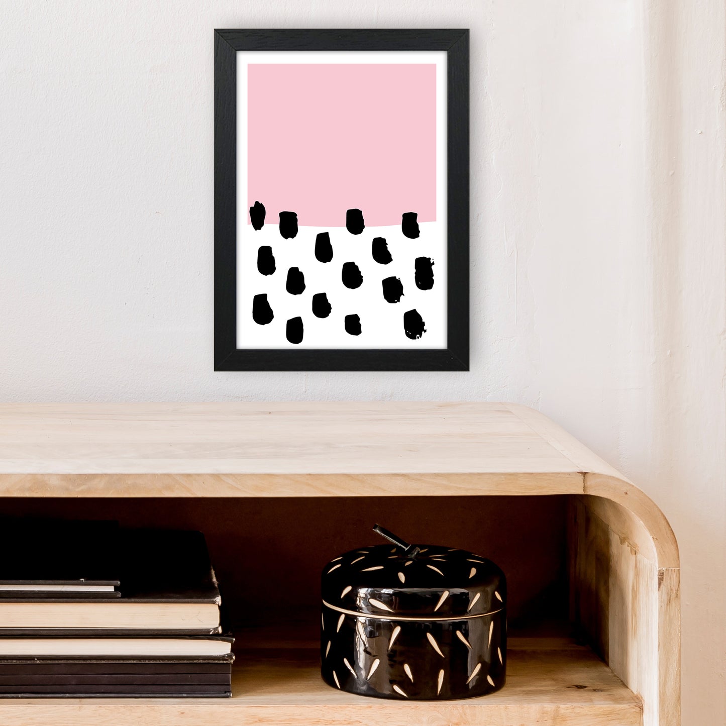 Pink Polka Neon Funk Art Print by Pixy Paper A4 White Frame