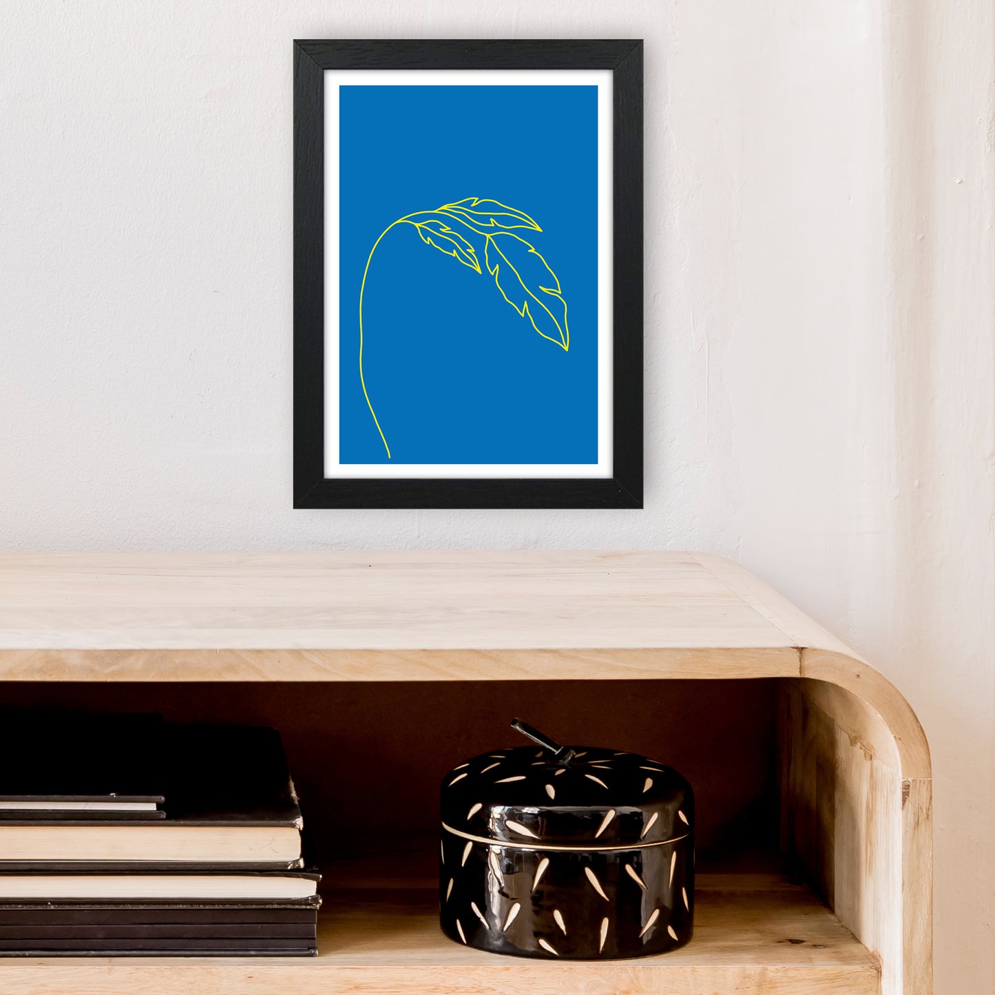Plant Blue Neon Funk Art Print by Pixy Paper A4 White Frame