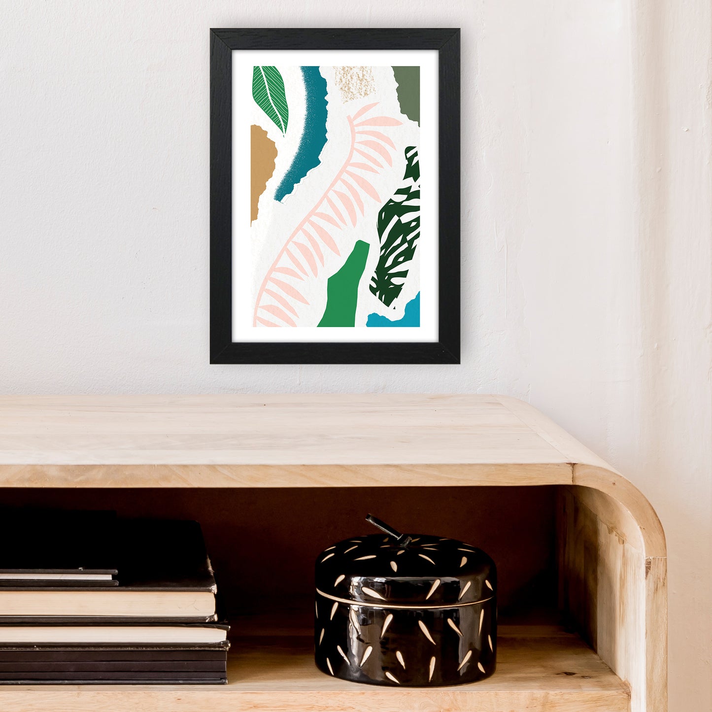 Pink Leaf Jungle Abstract Art Print by Pixy Paper A4 White Frame