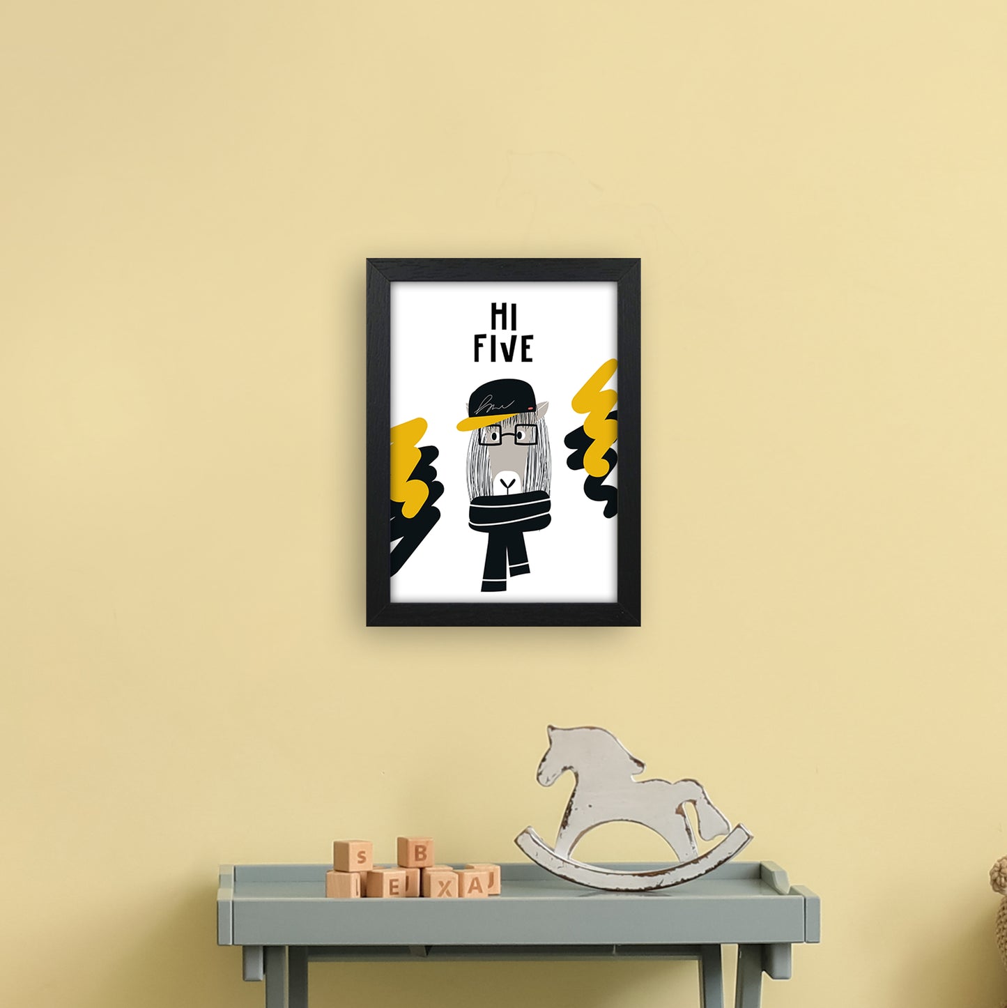 Hi Five Pop Art Print by Pixy Paper A4 White Frame