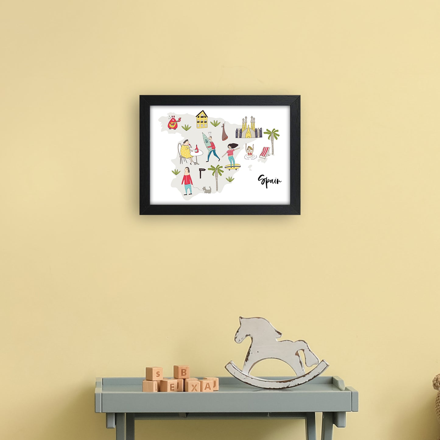 Spain Map Art Print by Pixy Paper A4 White Frame
