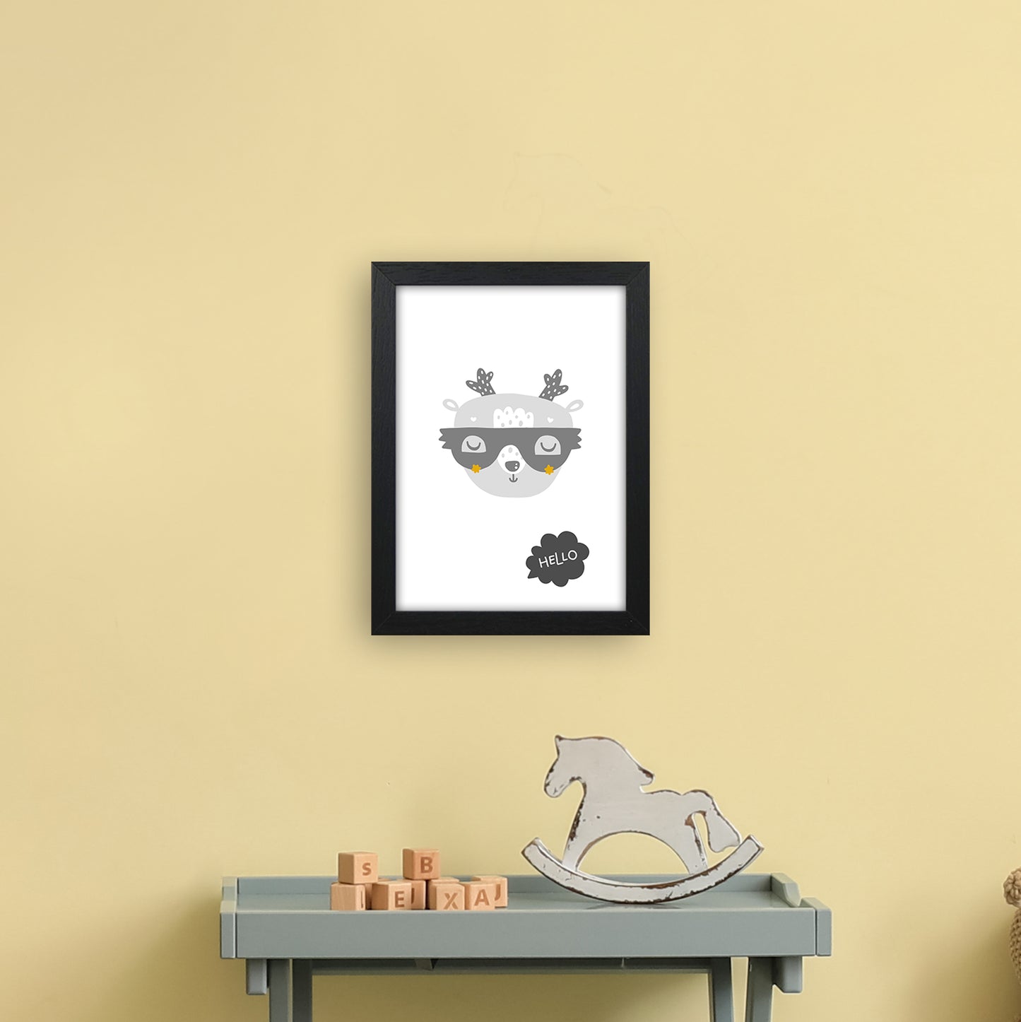 Hello Animal Super Scandi Grey Art Print by Pixy Paper A4 White Frame