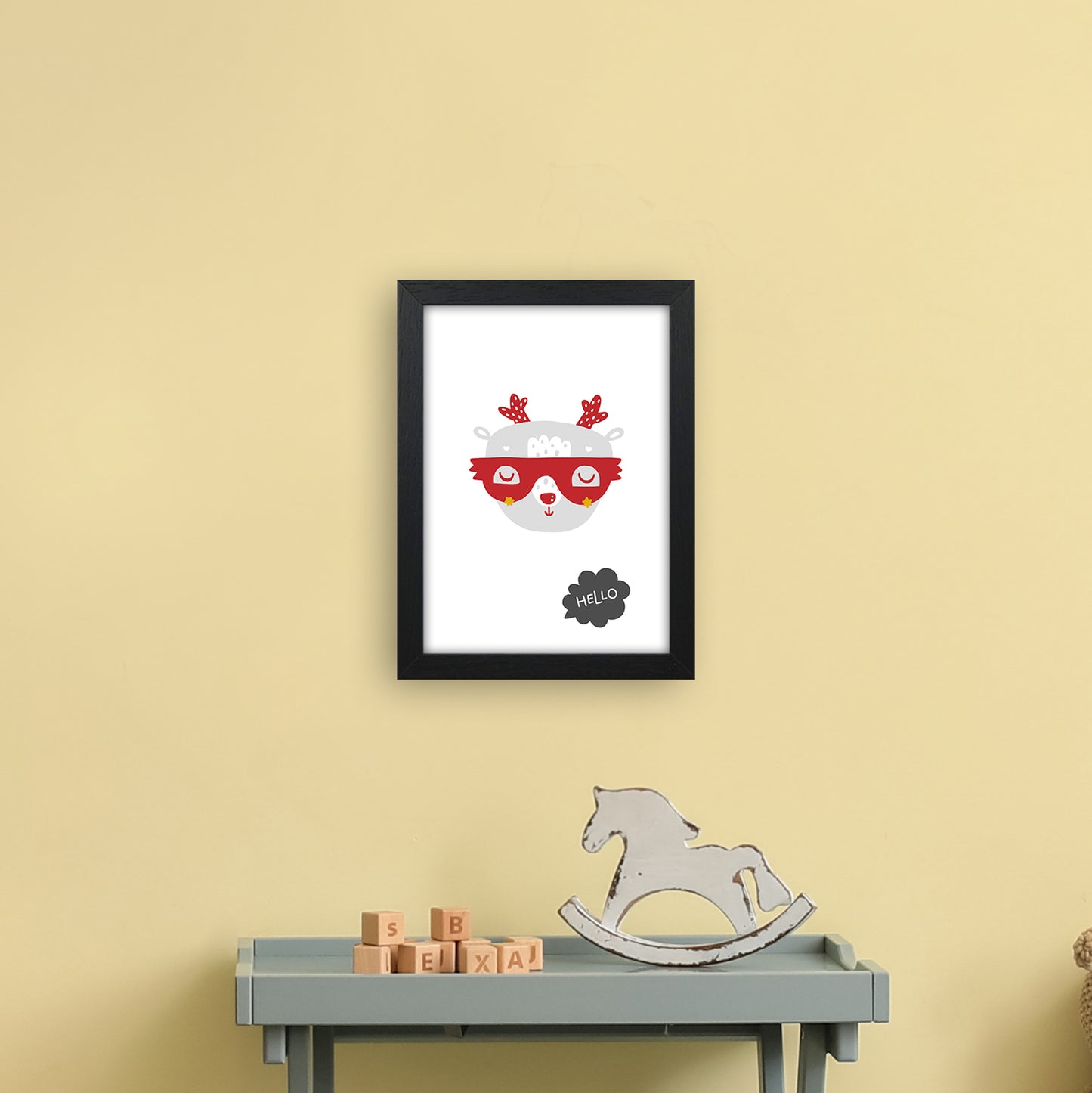 Hello Animal Red Super Scandi Art Print by Pixy Paper A4 White Frame