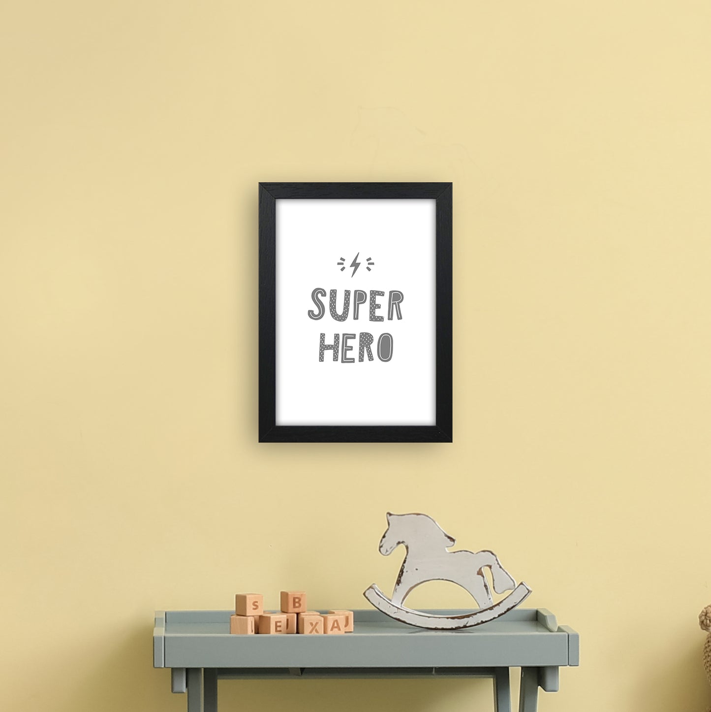Super Hero Grey Super Scandi Art Print by Pixy Paper A4 White Frame