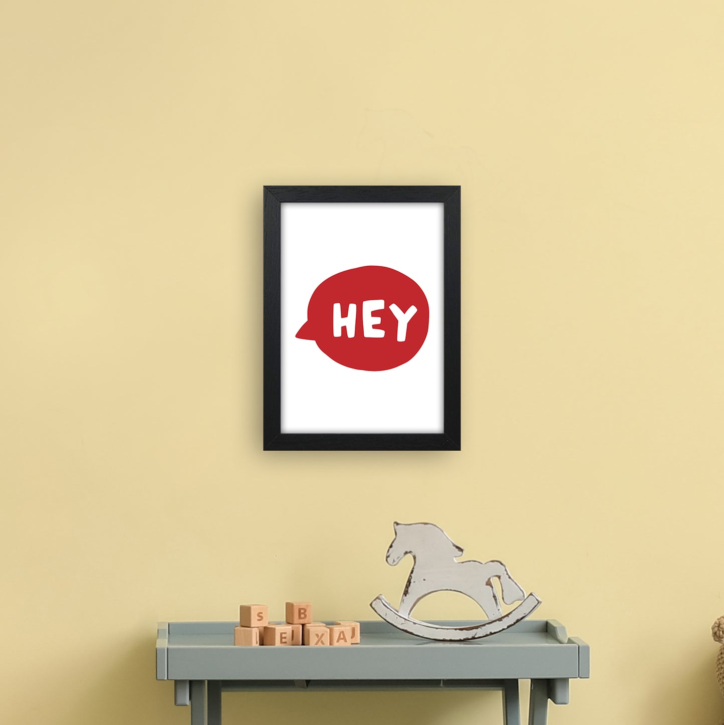 Hey Bubble Red Super Scandi Art Print by Pixy Paper A4 White Frame
