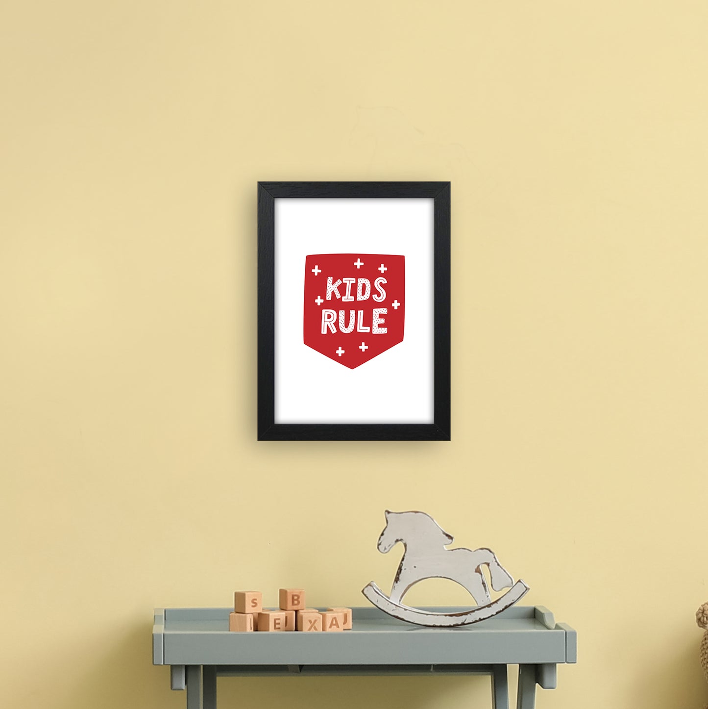 Kids Rule Red Super Scandi Art Print by Pixy Paper A4 White Frame